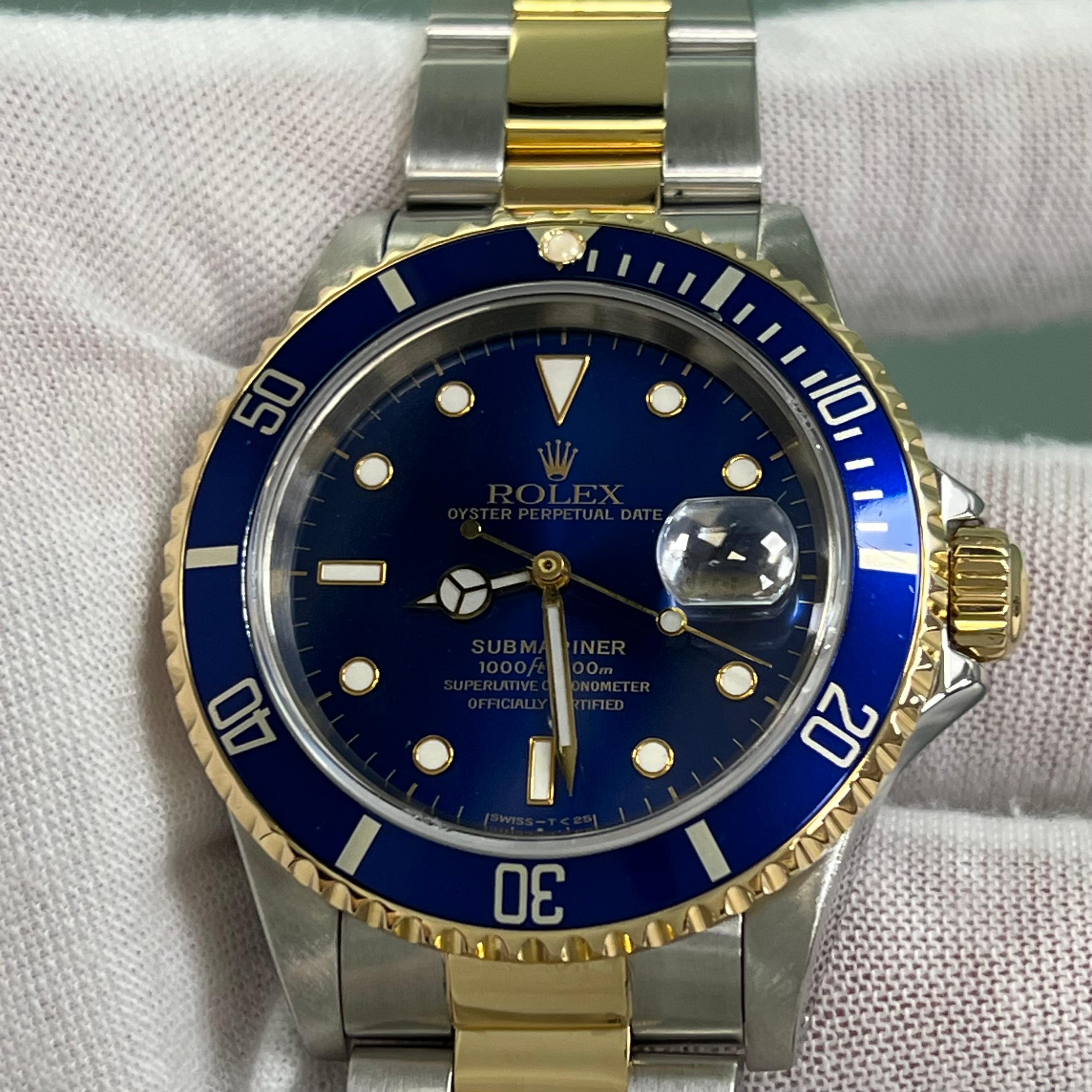 Rolex Submariner 16613 Quadrante blu Oro giallo 18 carati Scatola di carta 40 mm 5
