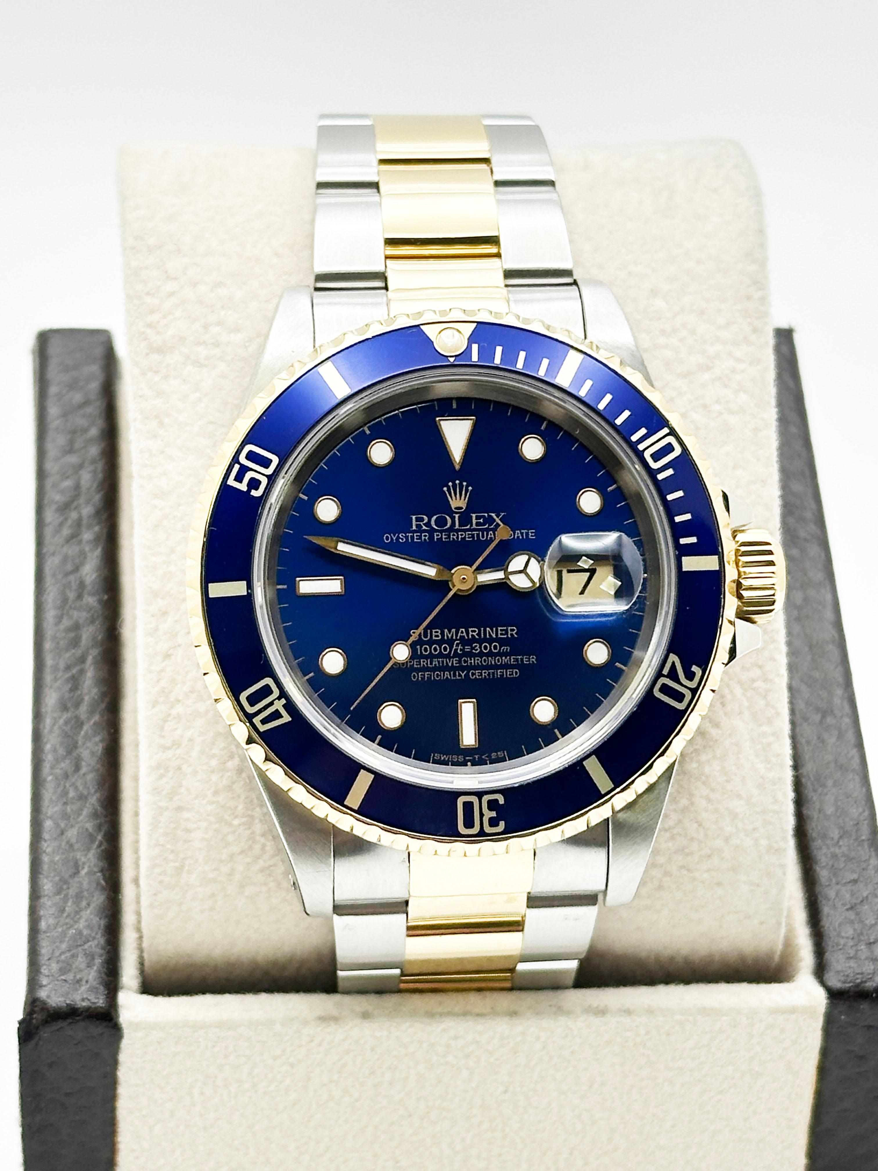 Men's Rolex Submariner 16613 Blue Dial 18K Yellow Gold Stainless Steel 40mm