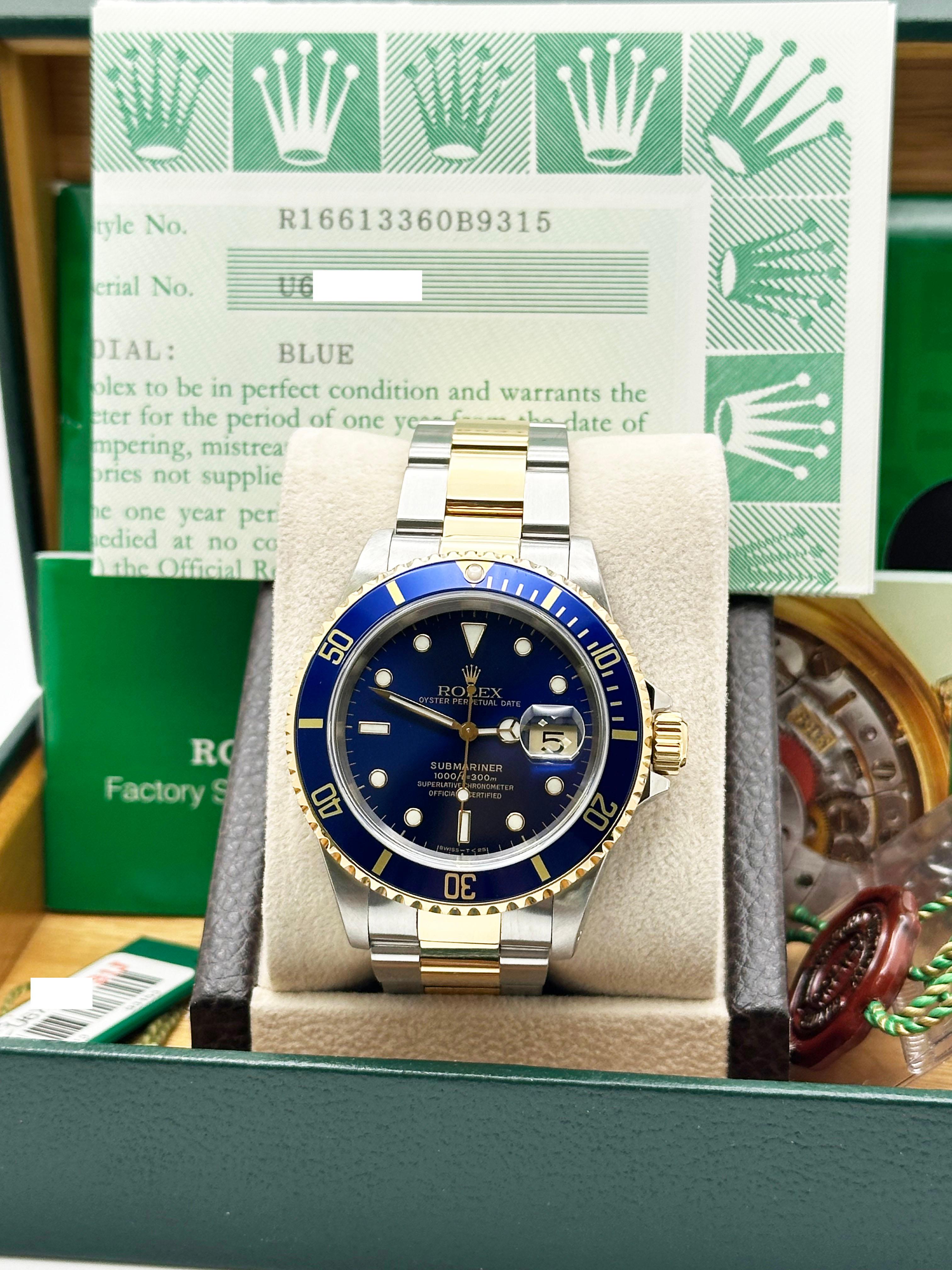 Rolex Submariner 16613 Quadrante blu Oro giallo 18 carati Acciaio inossidabile Scatola di carta 40mm In condizioni ottime a San Diego, CA