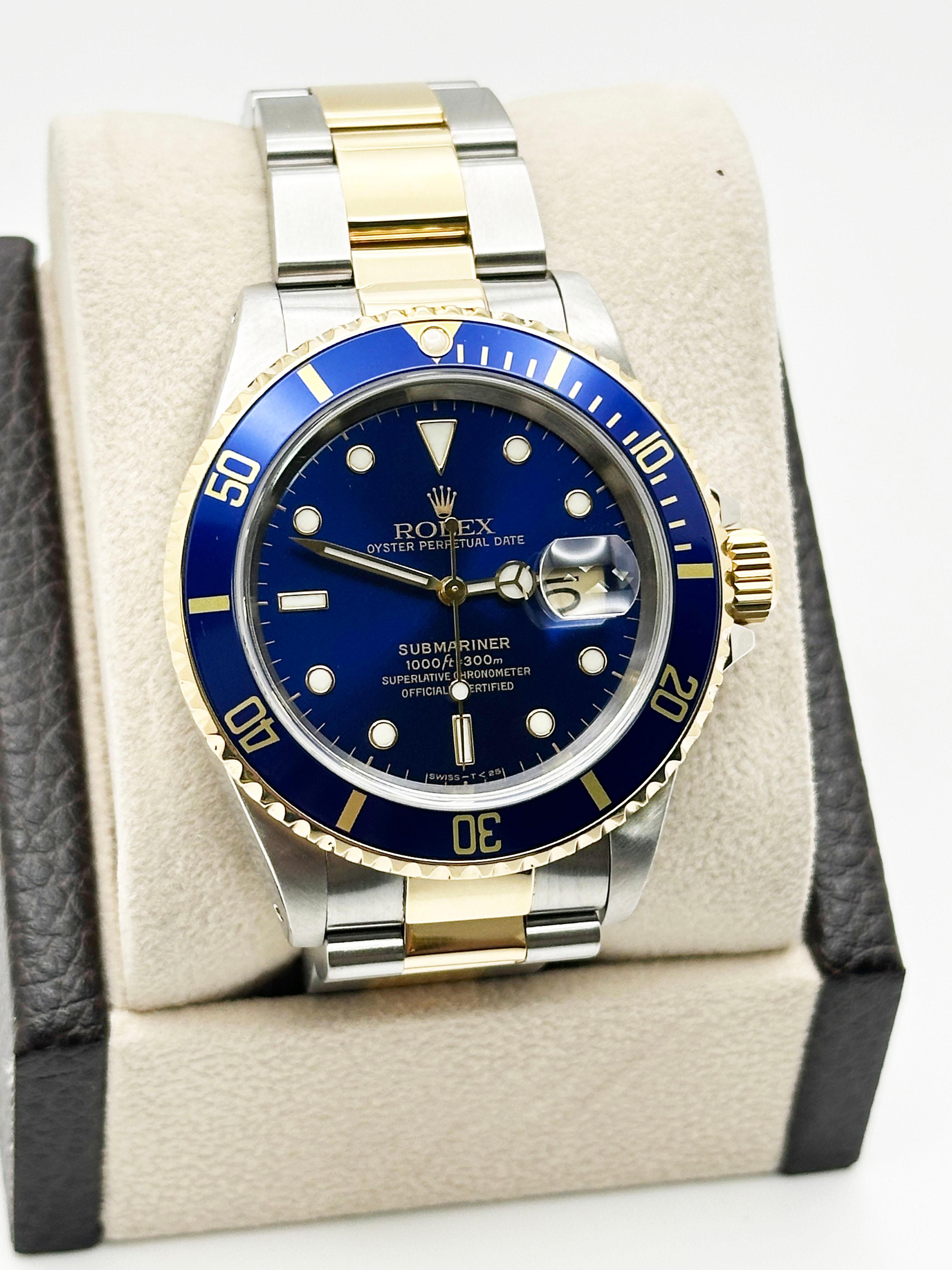 Rolex Submariner 16613 Quadrante blu Oro giallo 18 carati Acciaio inossidabile Scatola di carta 40mm 1