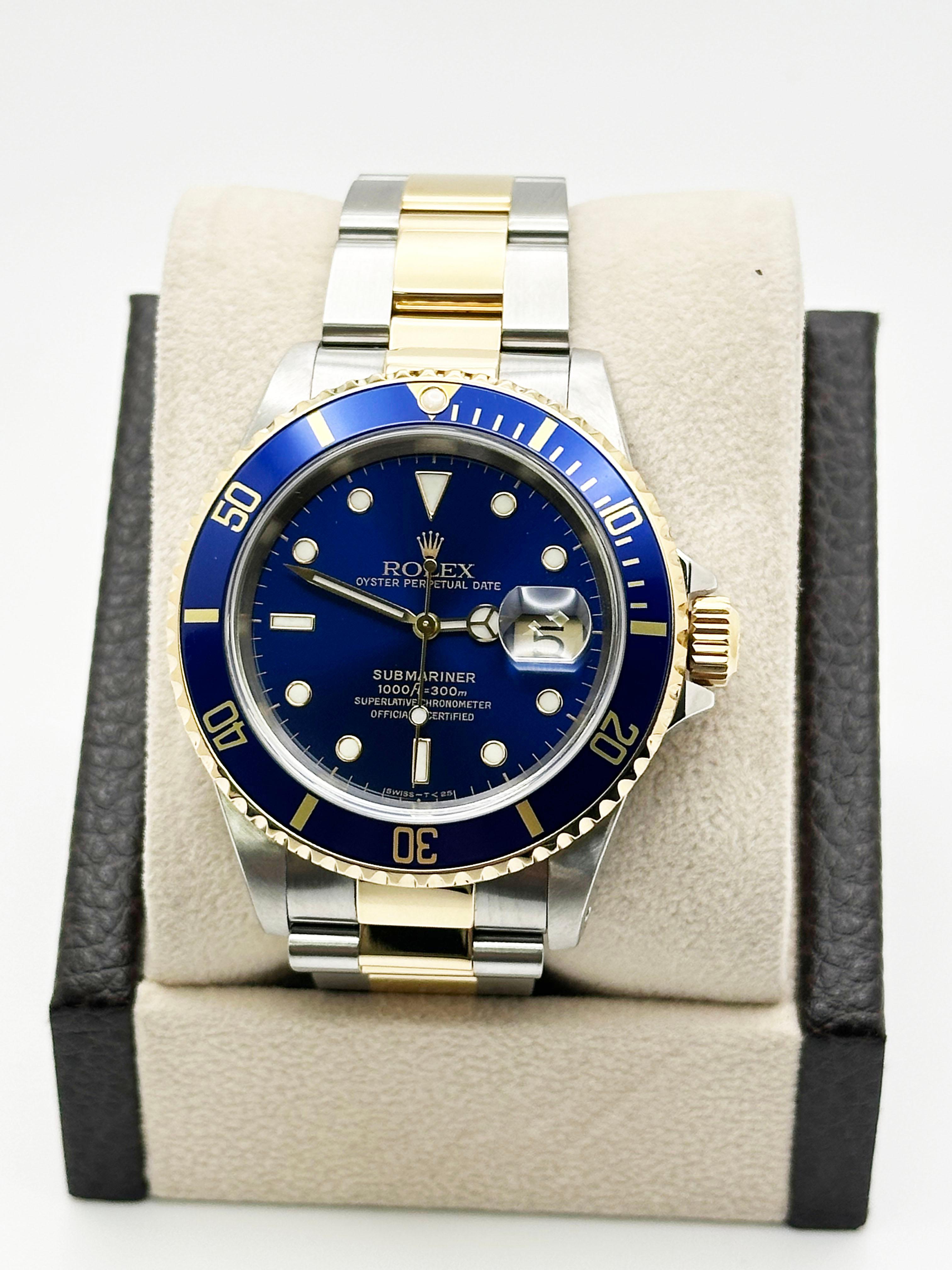 Rolex Submariner 16613 Quadrante blu Oro giallo 18 carati Acciaio inossidabile Scatola di carta 40mm 2
