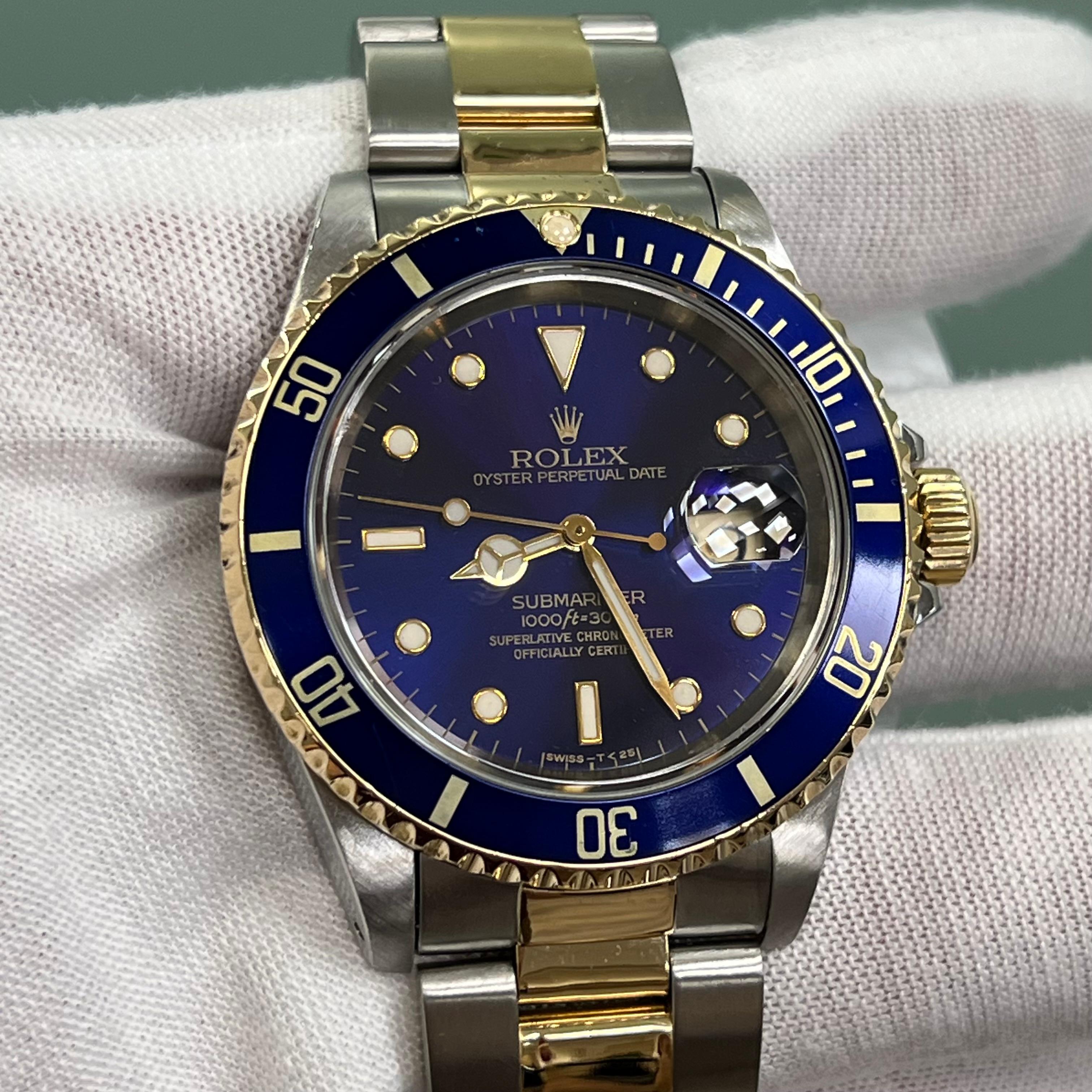 Rolex Submariner 16613 Blue Dial 18K Yellow Gold Stainless Steel 9