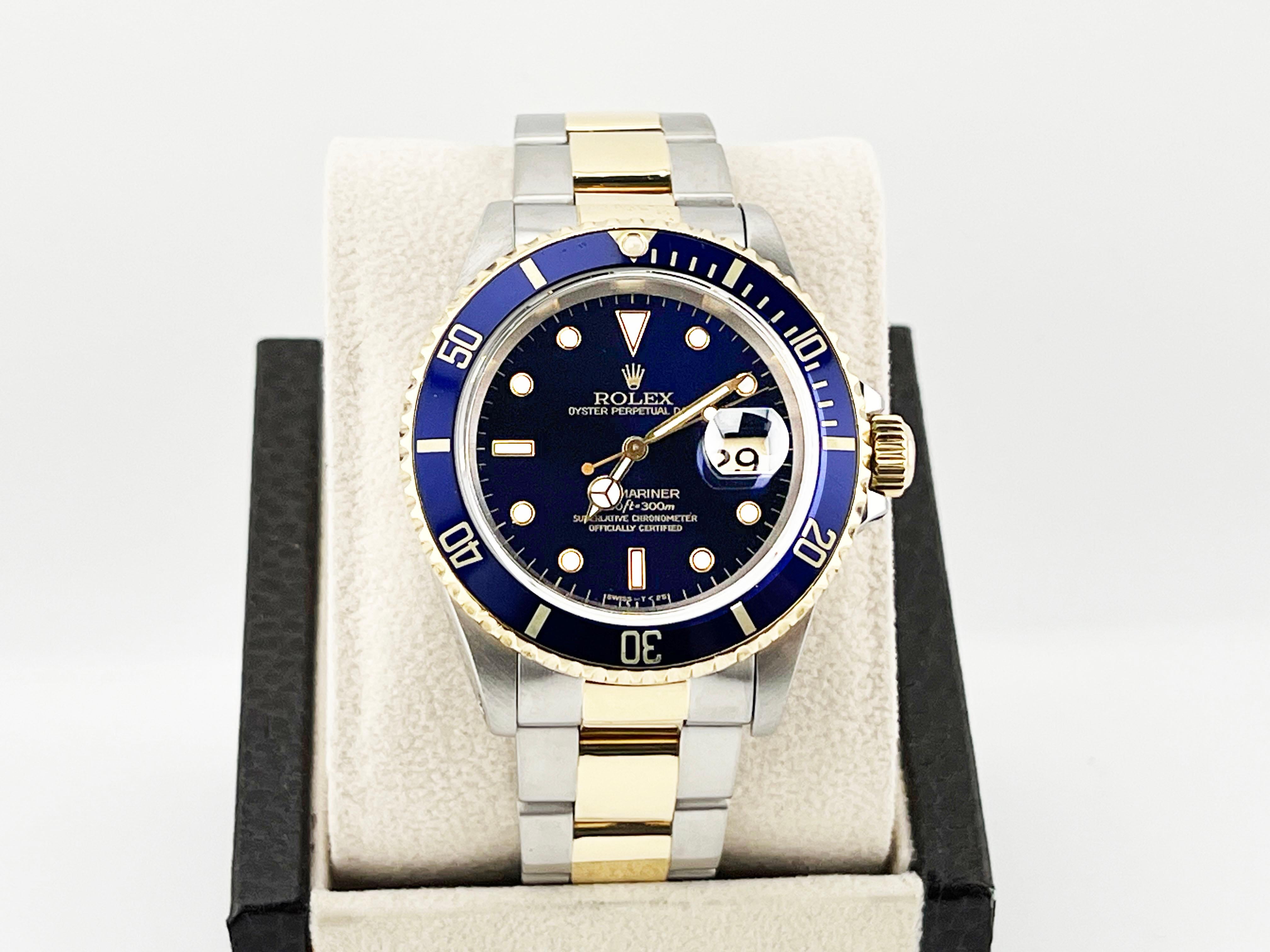 Style Number: 16613



Serial: W460***



Year: 1995

 

Model: Rolex Submariner 

 

Case Material: Stainless Steel 

 

Band: 18K Yellow Gold & Stainless Steel 

  

Bezel: Blue

  

Dial: Blue 

 

Face: Sapphire Crystal 

 

Case Size: 40mm 

