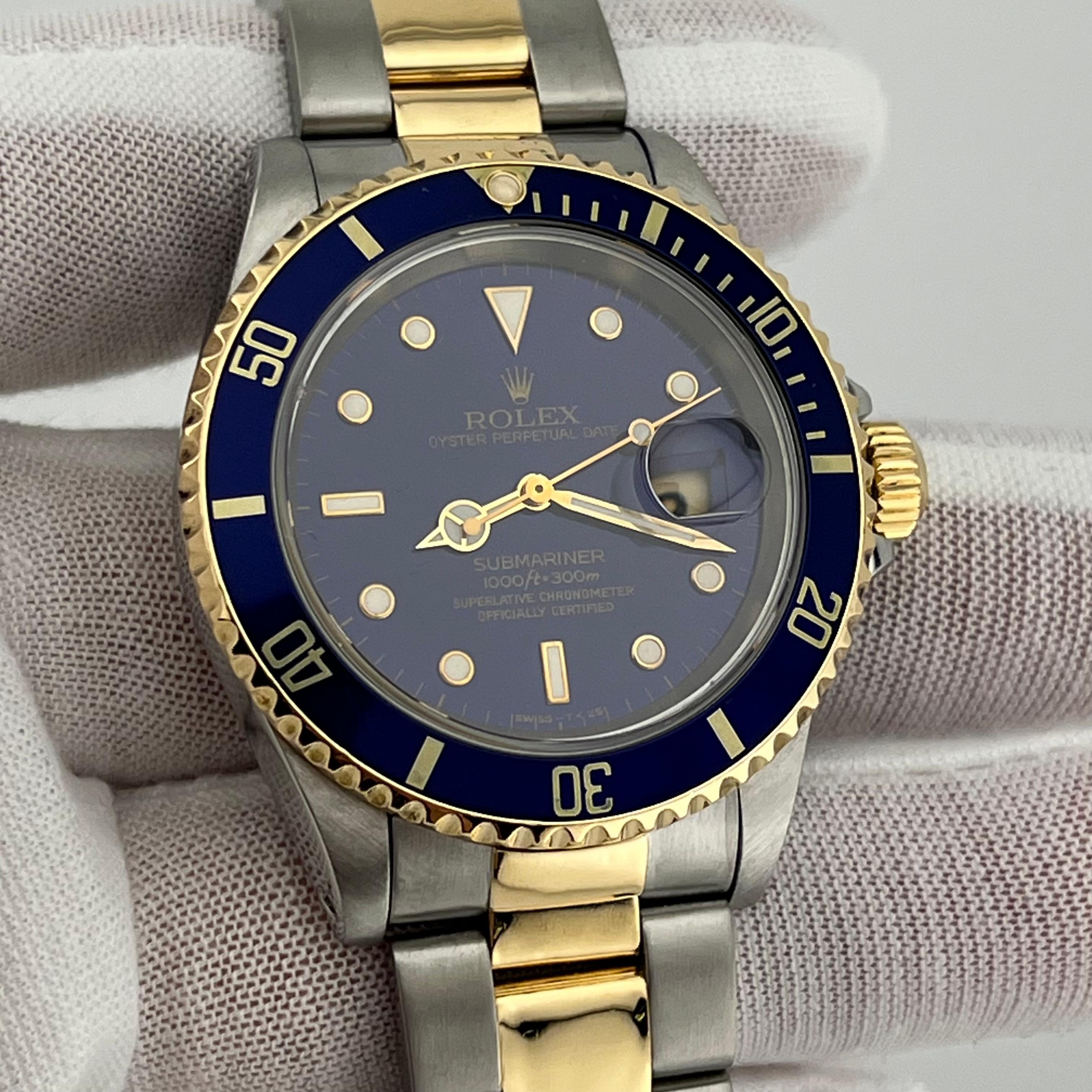 Rolex Submariner 16613 Blue Dial 18K Yellow Gold Stainless Steel In Excellent Condition In San Diego, CA