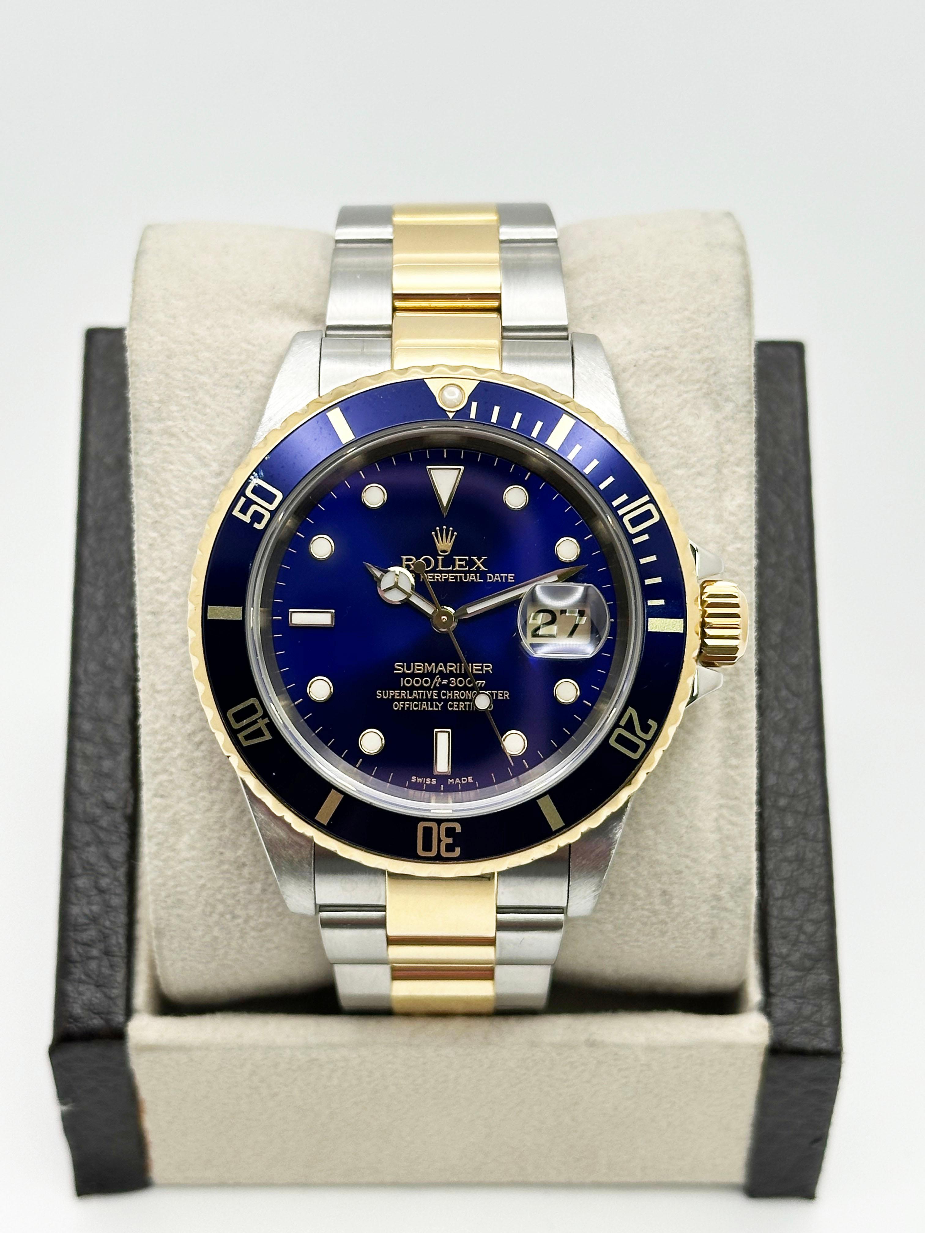 Men's Rolex Submariner 16613 Blue Dial 18K Yellow Gold Stainless Steel