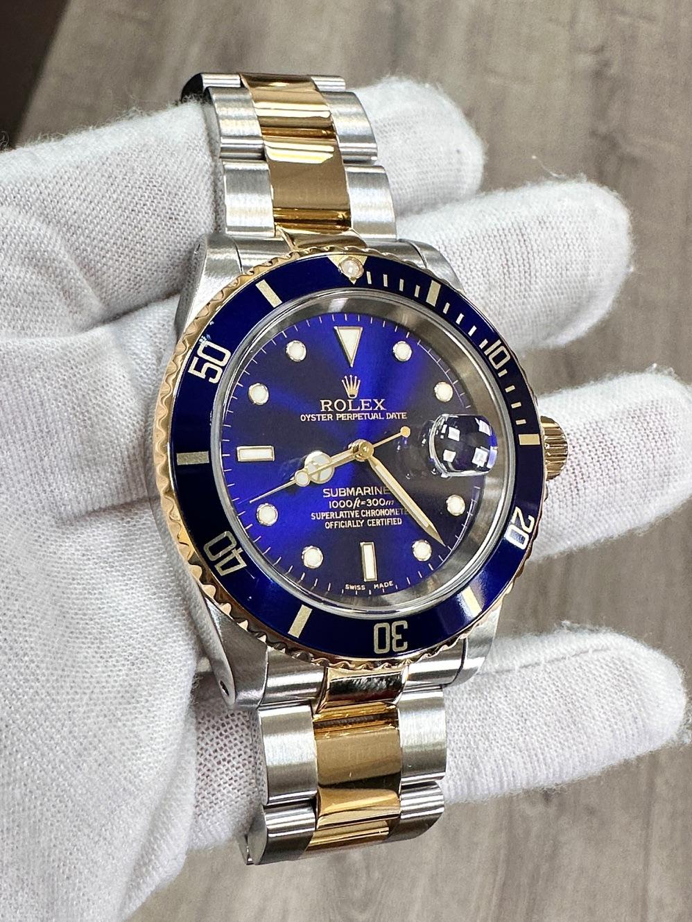 Men's Rolex Submariner 16613 Blue Dial 18K Yellow Gold Stainless Steel For Sale