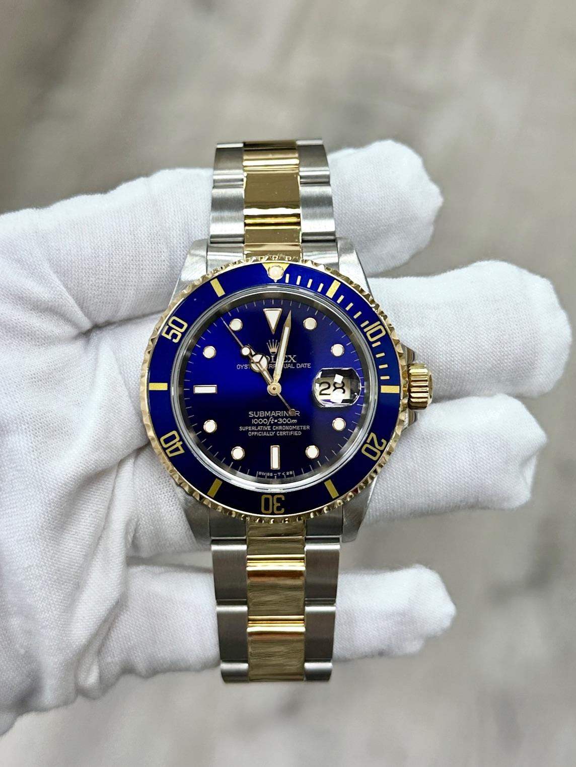 Rolex Submariner 16613 Esfera Azul Oro Amarillo 18K Acero Inoxidable en venta 2