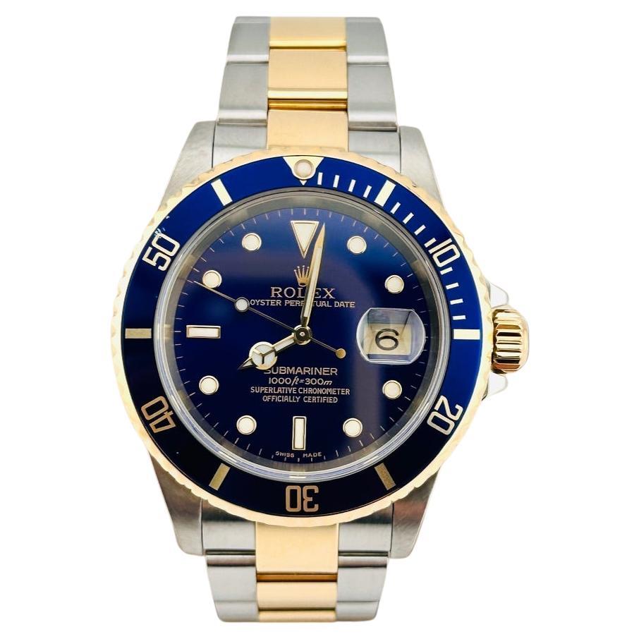 Rolex Submariner 16613 Blue Dial 18K Yellow Gold Stainless Steel For Sale