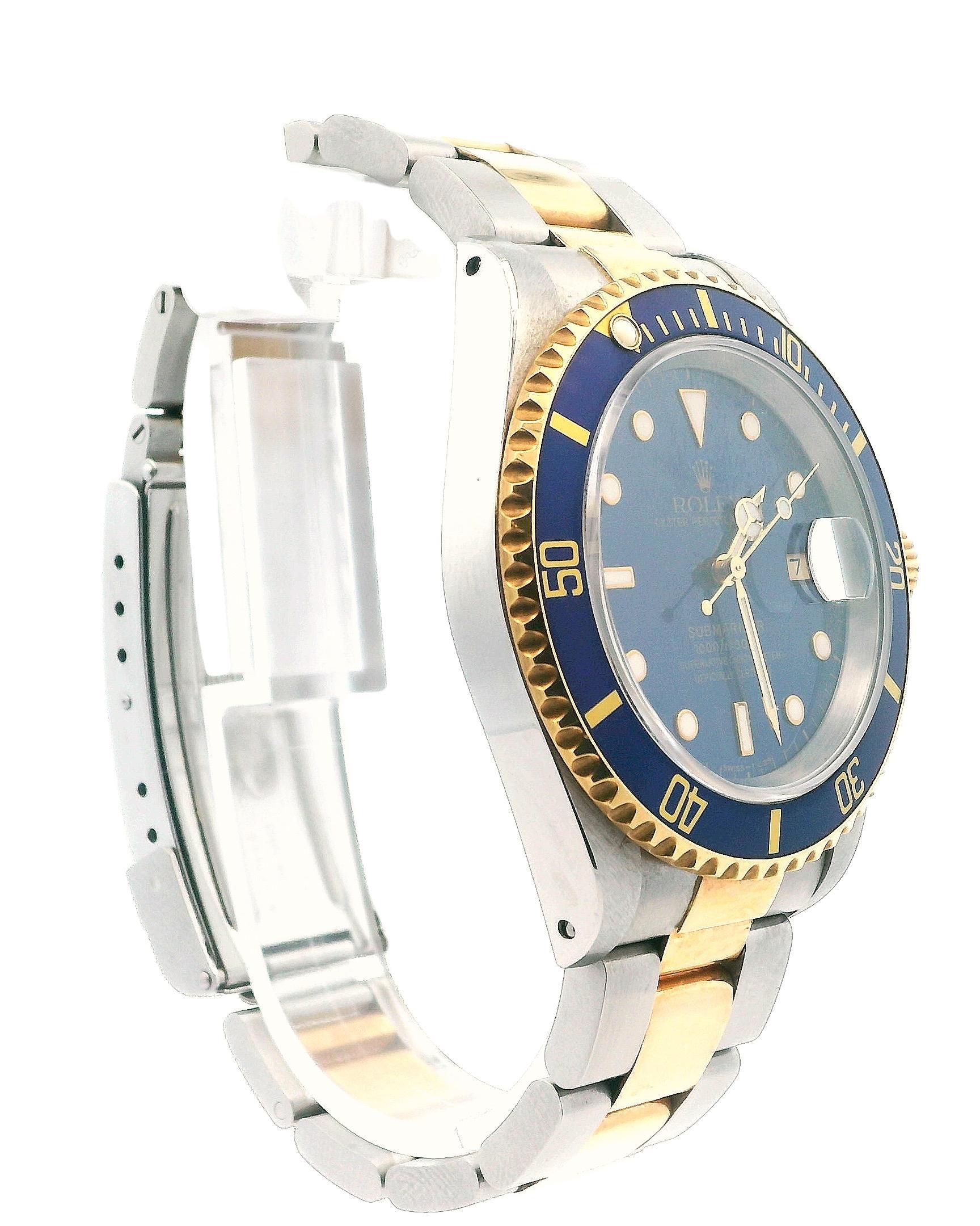 Rolex Submariner 16613 Blue Dial Mens Watch In Excellent Condition For Sale In Great Neck Plaza, NY