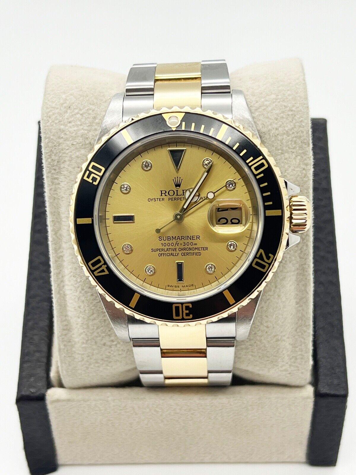 Rolex Submariner 16613 Champagne Serti Dial 18K Yellow Gold Stainless Steel 2006 For Sale 2