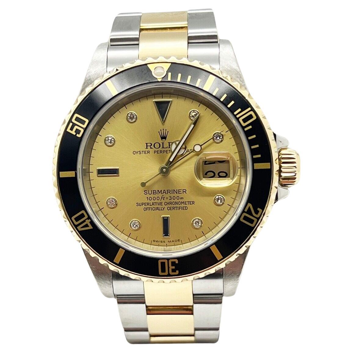 Rolex Submariner 16613 Champagne Serti Dial 18K Yellow Gold Stainless Steel 2006