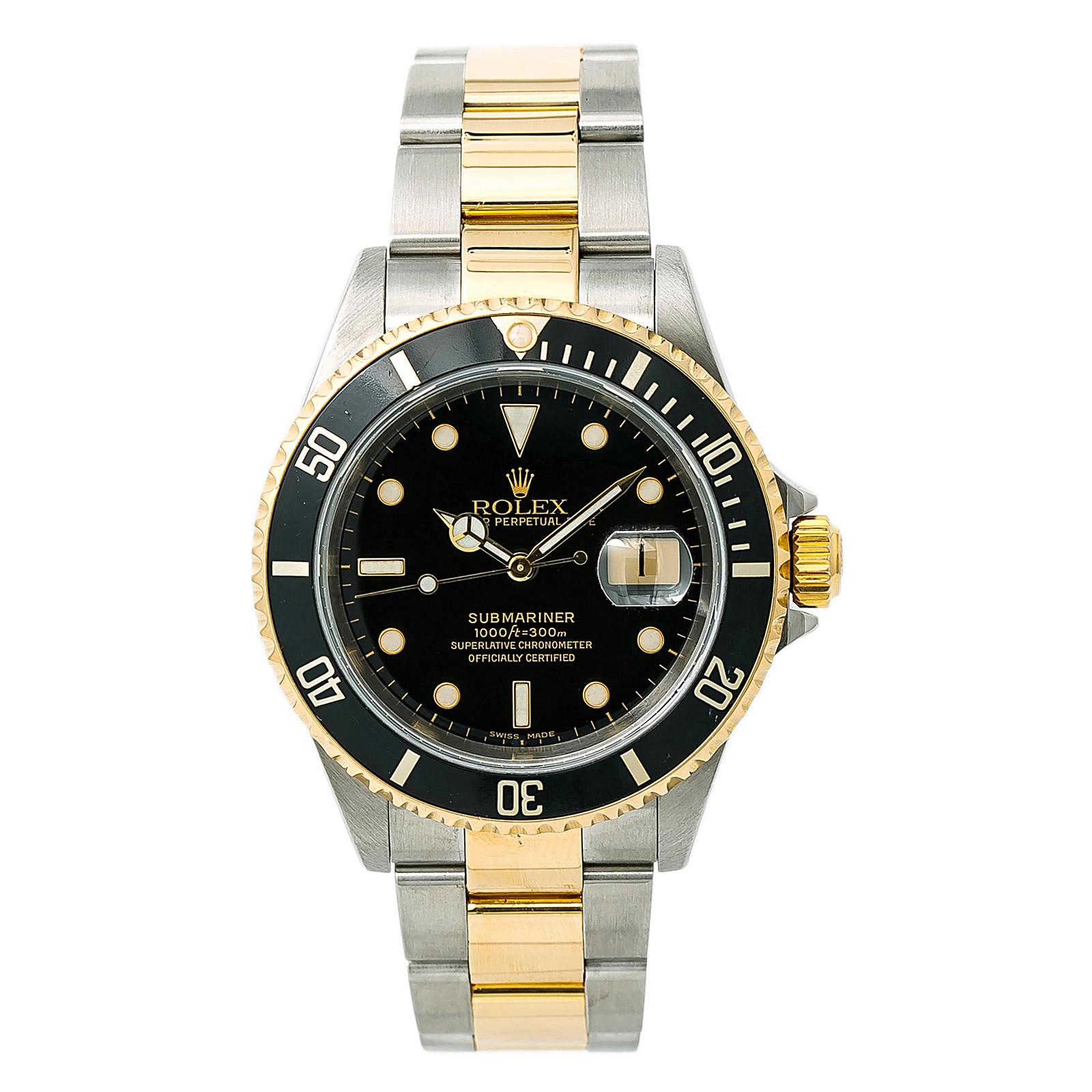 Rolex Submariner 16613 Men's Automatic Watch Black Dial Two-Tone Gold Buckle For Sale