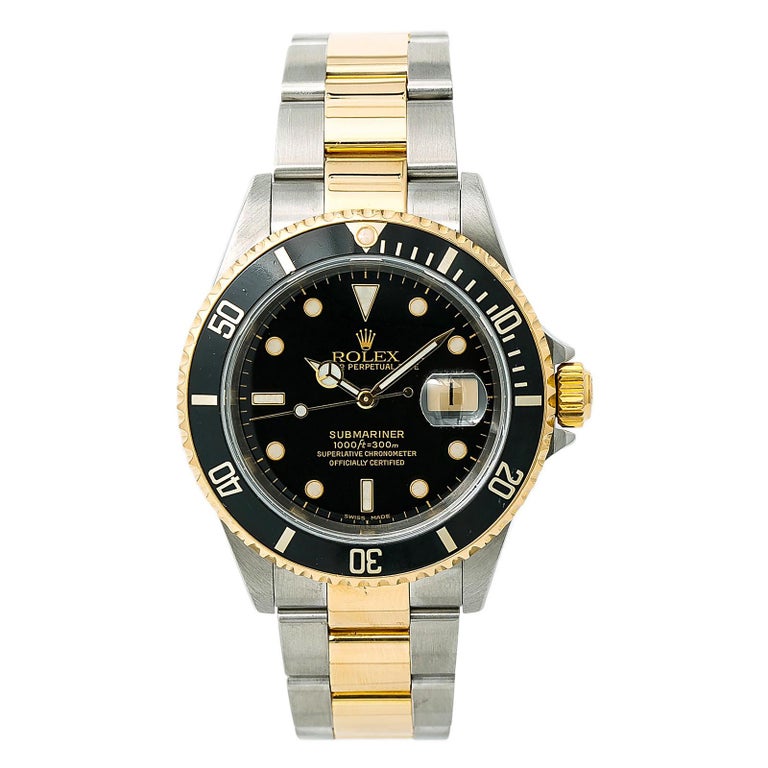 Rolex Submariner 16613 Men's Automatic Watch Black Dial Two-Tone Gold ...