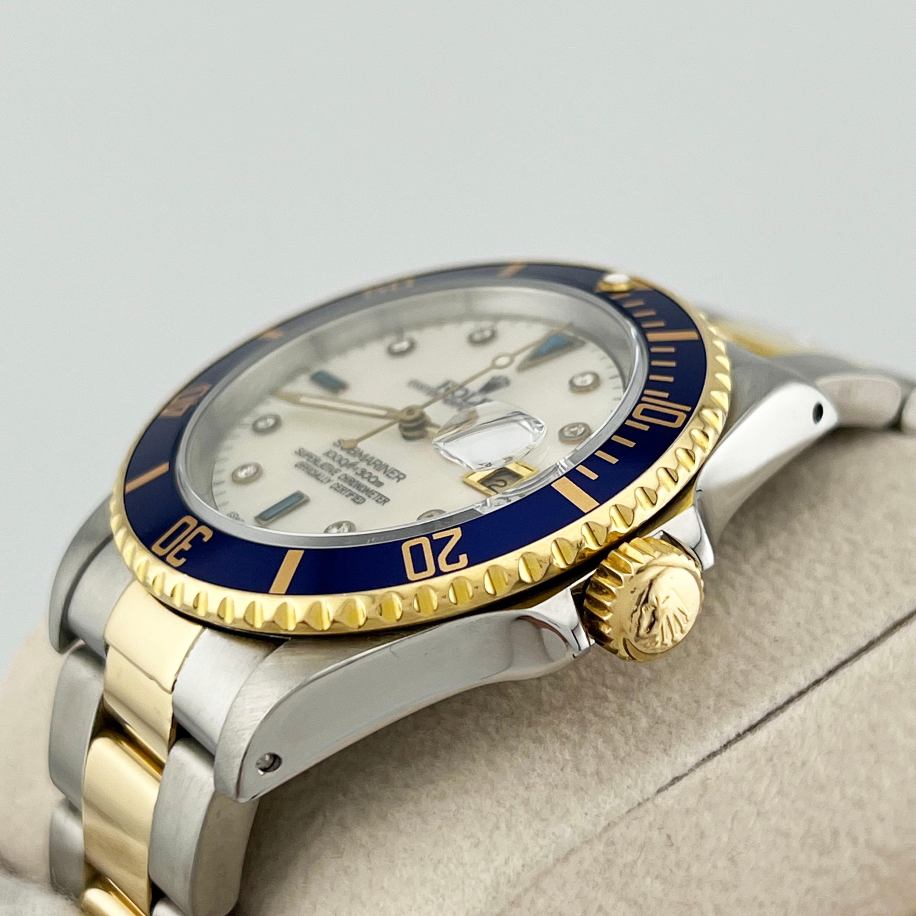 Men's Rolex Submariner 16613 Mother of Pearl Serti Dial 18K Gold Stainless Steel