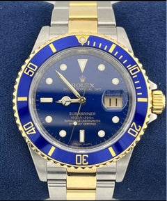 Rolex Submariner 16613 REHAUT Zweifarbige 18K Stahl Date 40mm BLUE NO-HOLES Uhr