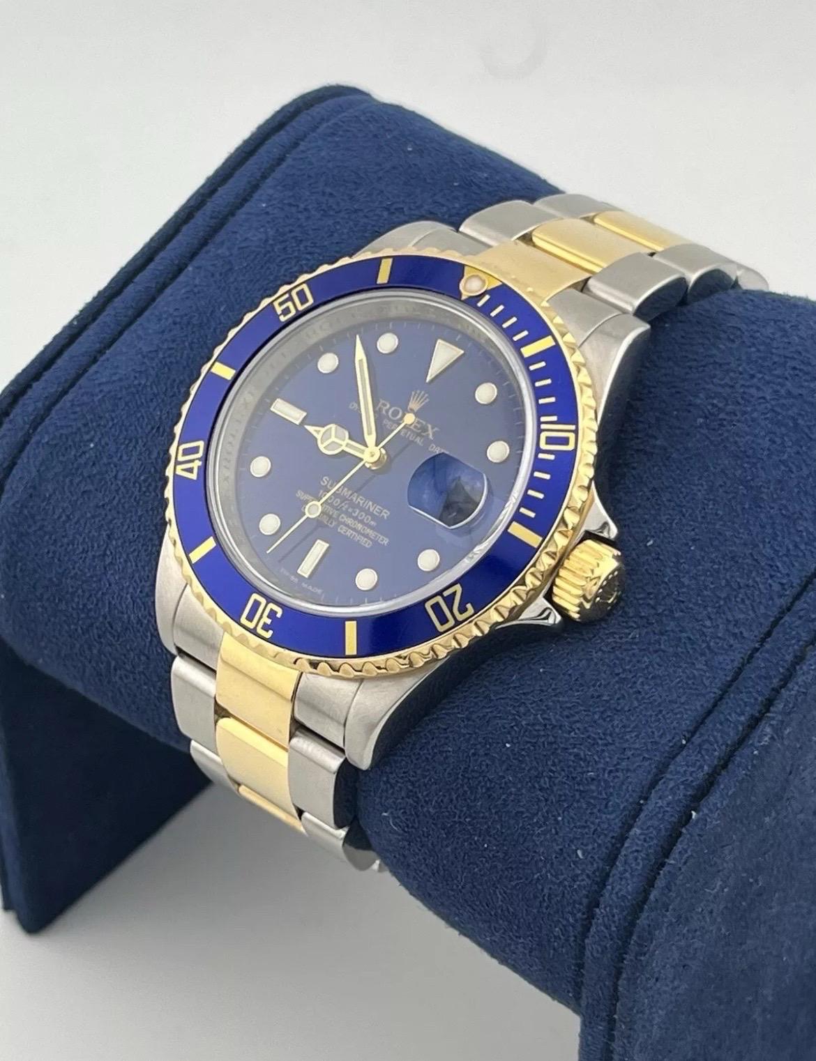 Rolex Submariner 16613 REHAUT Two-Tone 18K Steel Date 40mm BLUE NO-HOLES Watch For Sale 3