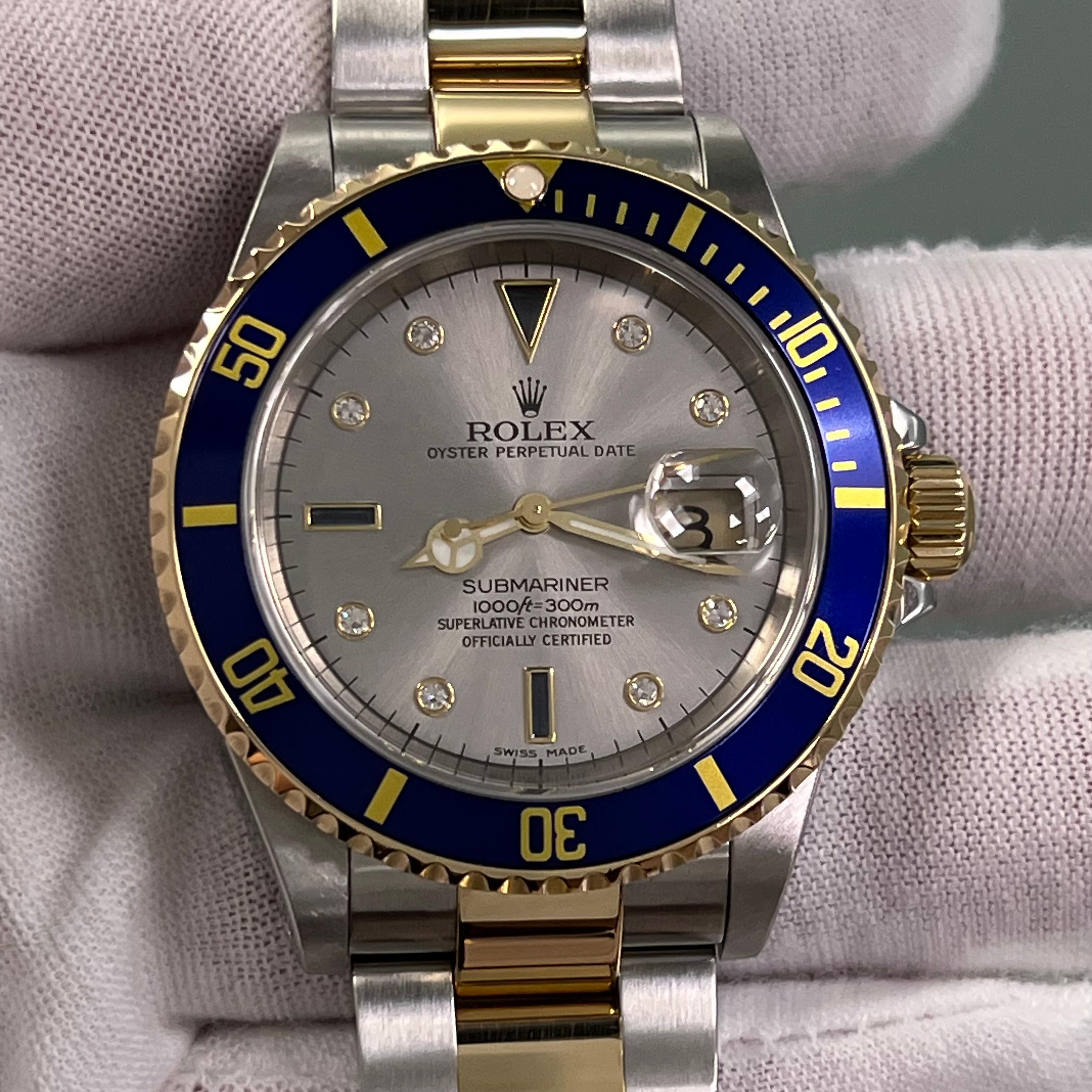 Rolex Submariner 16613 Silver Serti Dial 18K Yellow Gold Stainless Steel 40mm 7