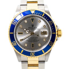 Rolex Submariner 16613 Slate Serti Dial 18K Mens Watch Box&Papers