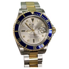 Rolex Submariner 16613 Slate Serti Diamond Dial 18K Gold Steel Box Paper 2001
