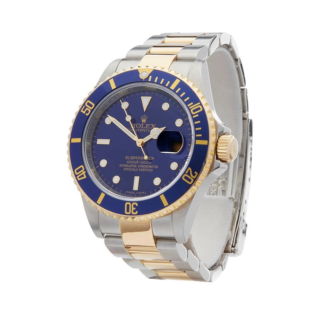 Ref: W5026
Manufacturer: Rolex
Model: Submariner
Model Ref: 16613LB
Age: 
Gender: Mens
Complete With: Xupes Presenation Pouch
Dial: Blue
Glass: Sapphire Crystal
Movement: Automatic
Water Resistance: To Manufacturers Specifications
Case: Stainless