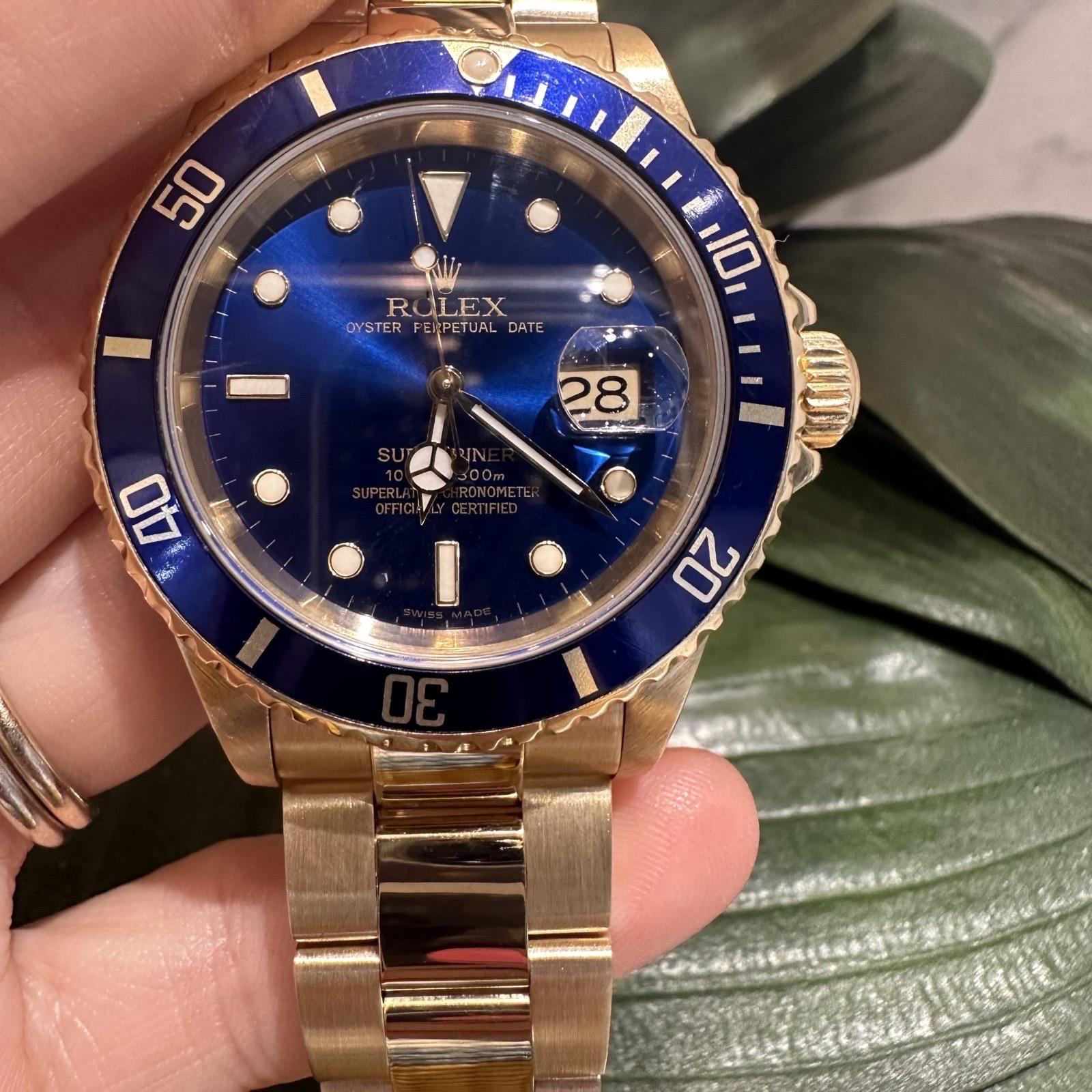 Rolex Submariner 16618 Yellow Gold Blue Dial Watch For Sale at 1stDibs