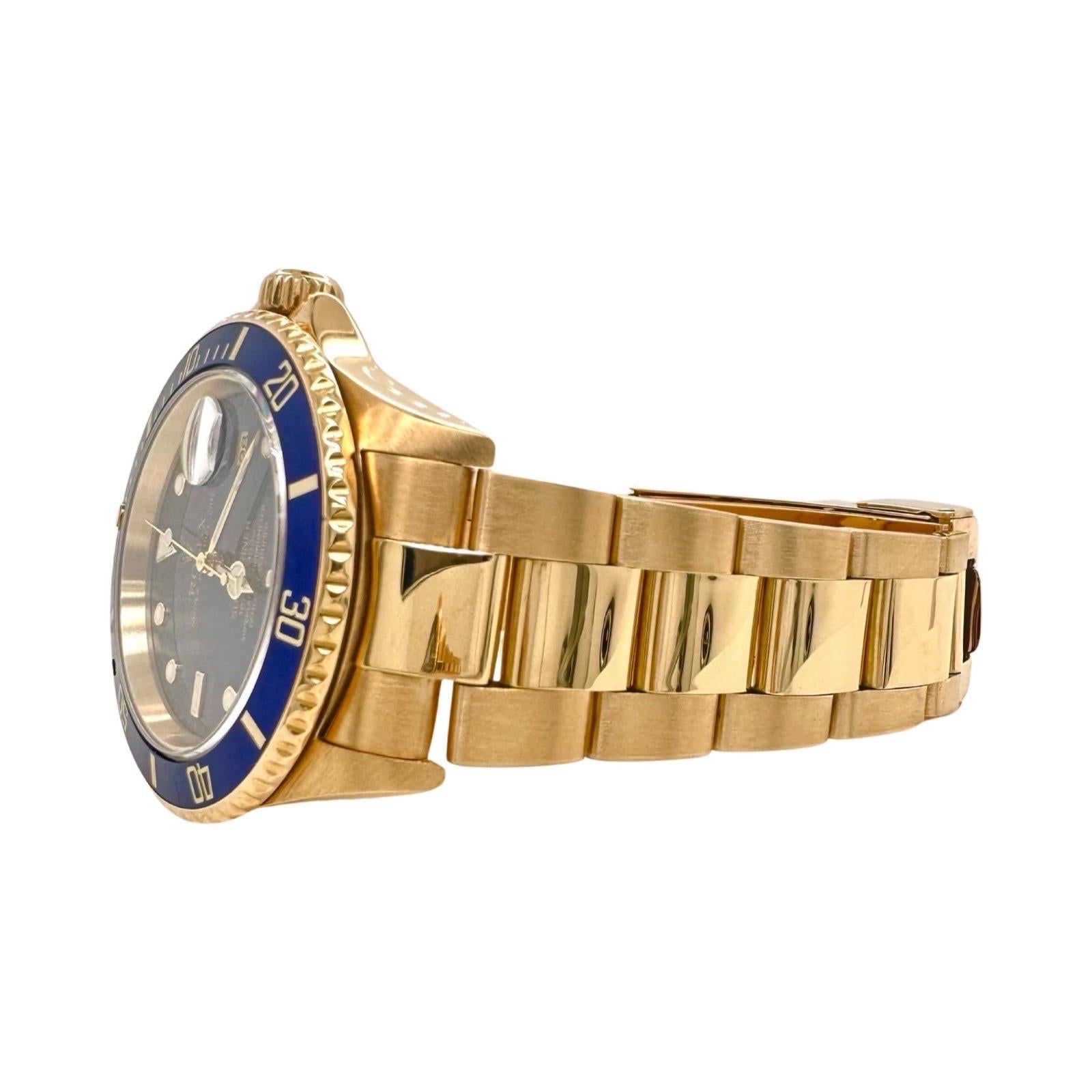 Rolex Submariner 16618 Yellow Gold Blue Dial Watch For Sale at 1stDibs