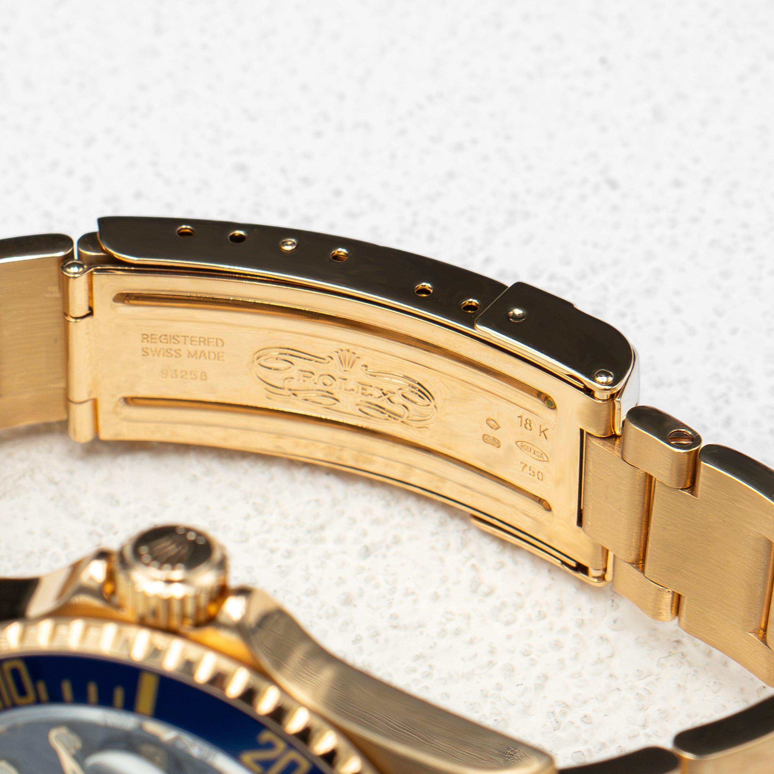 Rolex Submariner 16618 blaues Zifferblatt 18K Gelbgold Herrenuhr Box Papiere im Angebot 1