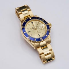 Rolex Submariner 16618 Champagne Dial 18K Yellow Gold Mens Watch Box Papers