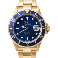 Rolex Submariner 16618 Men Automatic Watch 18k YG Blue Dial W/Papers 2003 40mm
