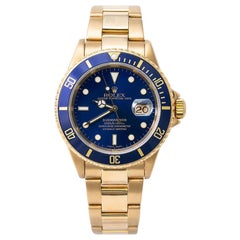 Rolex Submariner 16618 Men's Automatic Watch 18k YG Blue Dial with Papers, 2003