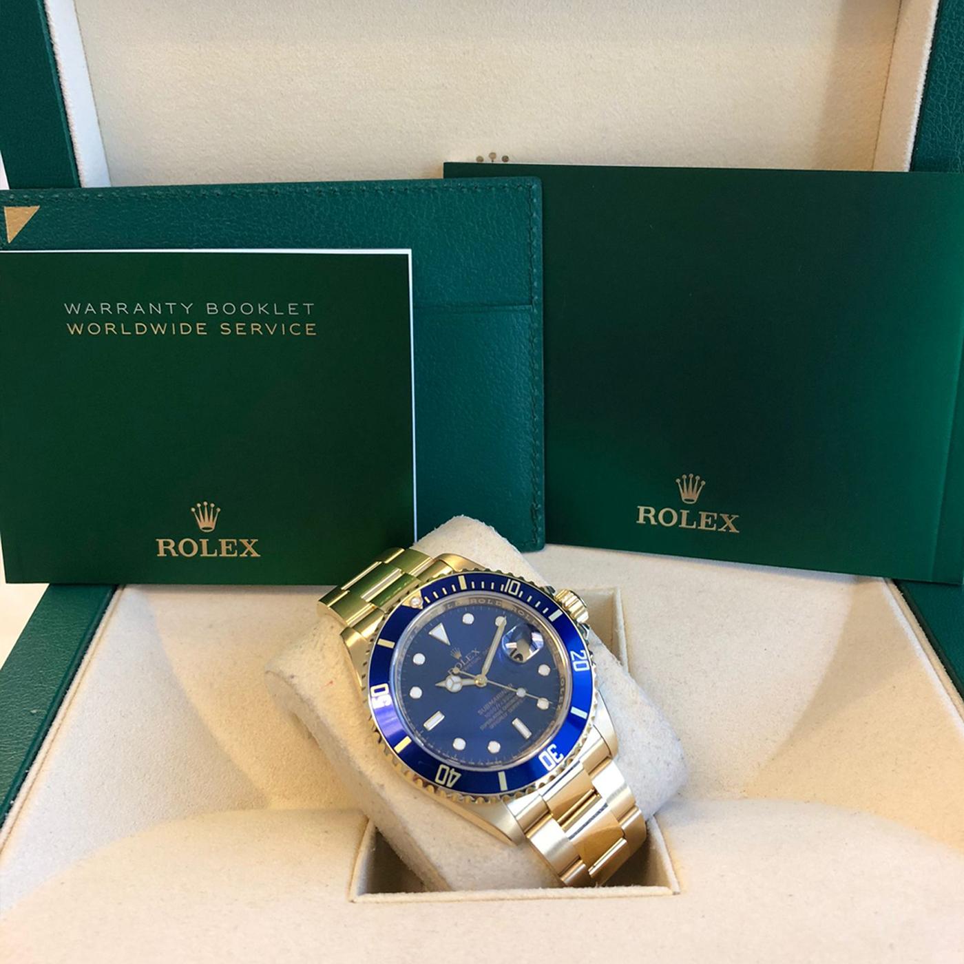 Rolex Submariner 16618 Oyster 18k Yellow Gold Blue Sunburst Dial Men's Watch 4