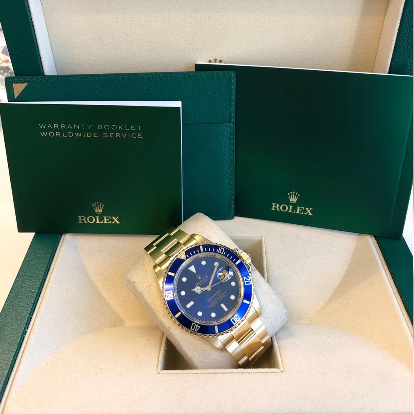 Rolex Submariner 16618 Oyster 18k Yellow Gold Blue Sunburst Dial Men's Watch 6