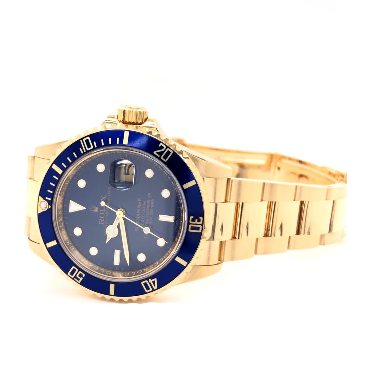 Modernist Rolex Submariner 16618 Oyster 18k Yellow Gold Blue Sunburst Dial Men's Watch