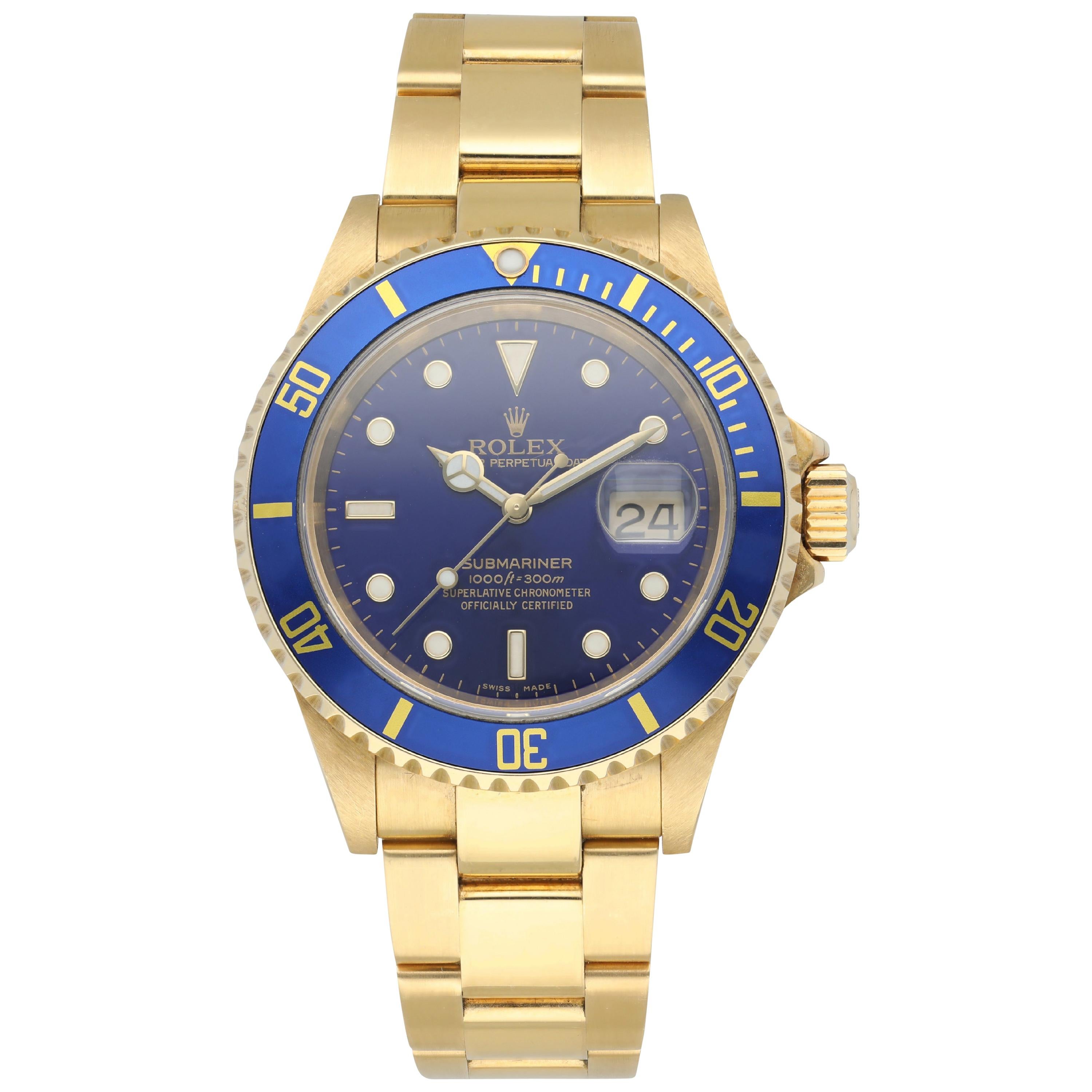 Rolex Submariner 16618T Yellow Gold Men's Watch For Sale