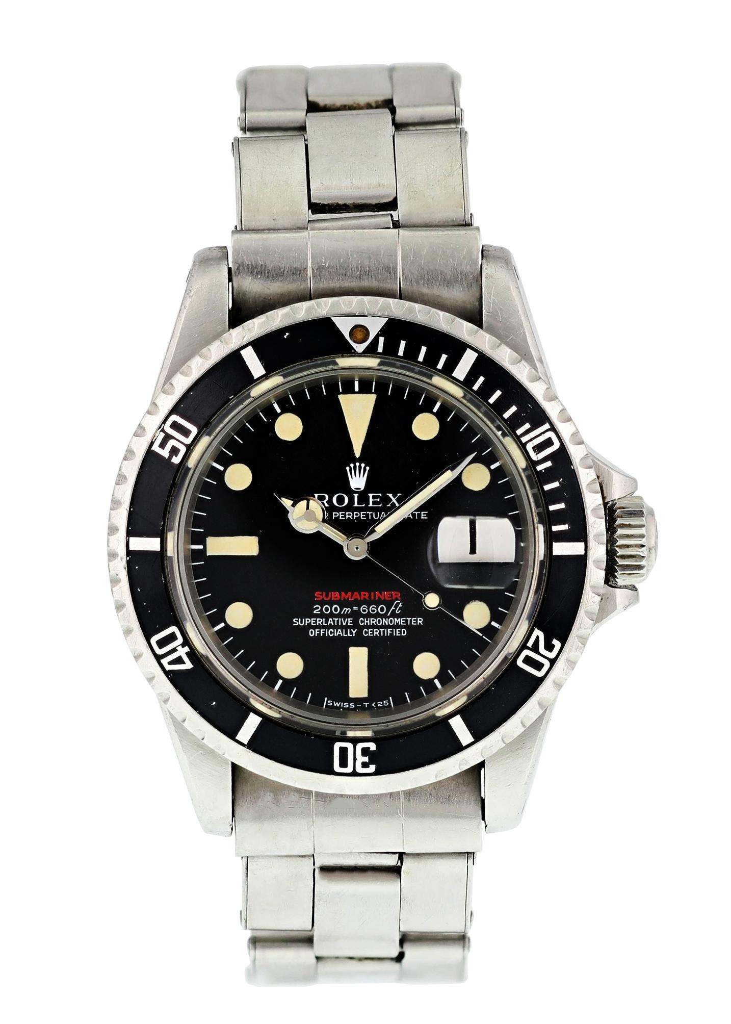 Rolex Submariner 1680 meters First Vintage Men's Watch. 
40mm Stainless Steel case. 
Rolex Submariner Professional 1680 Men Watch. 
40mm Stainless Steel case. 
Stainless Steel Bidirectional bezel. 
Black patina dial with Steel hands and index hour