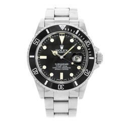 Retro Rolex Submariner 16800 4-Liner Date Black Dial Patina Steel Automatic Mens Watch