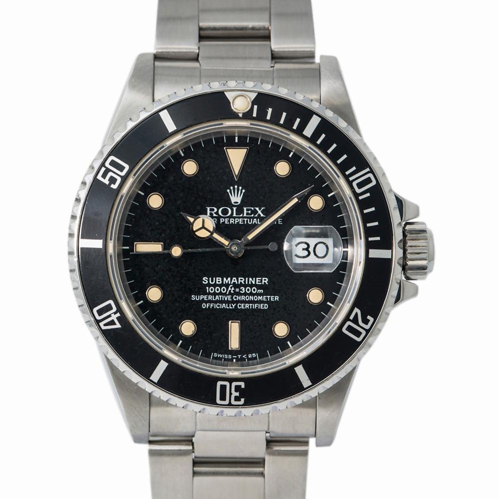 Rolex Submariner 16800 Automatic Men's Watch Stainless Patina Black Dial In Excellent Condition In Miami, FL