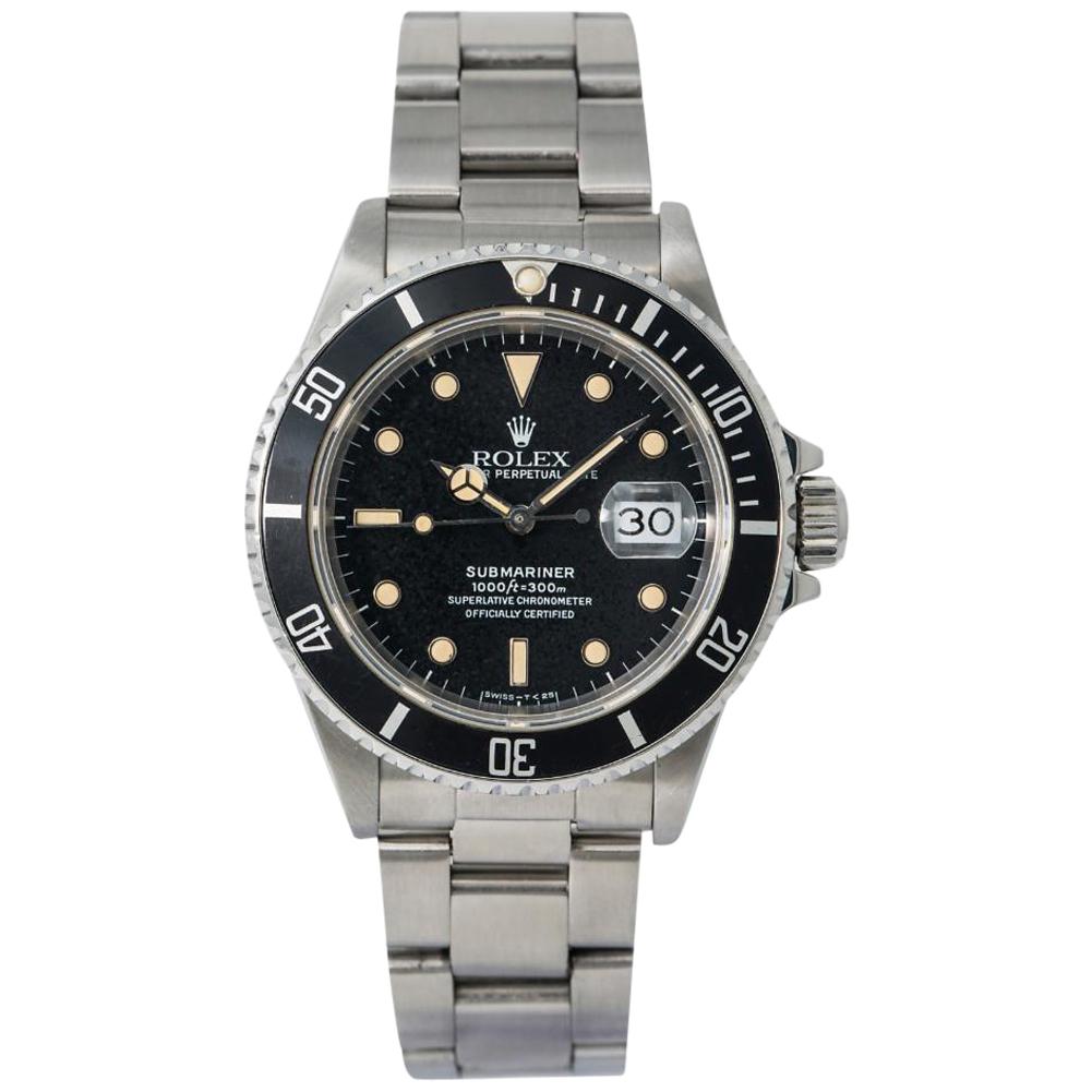 Rolex Submariner 16800 Automatic Men's Watch Stainless Patina Black Dial