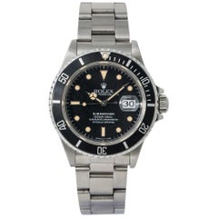 Rolex Submariner 16800 Automatic Men's Watch Stainless Patina Black Dial
