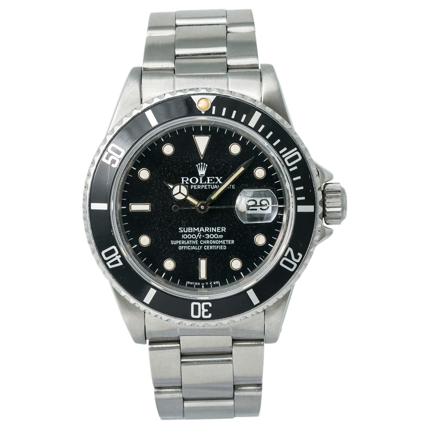 Rolex Submariner 16800 Men
s Automatic Watch Patina Black Dial with Paper