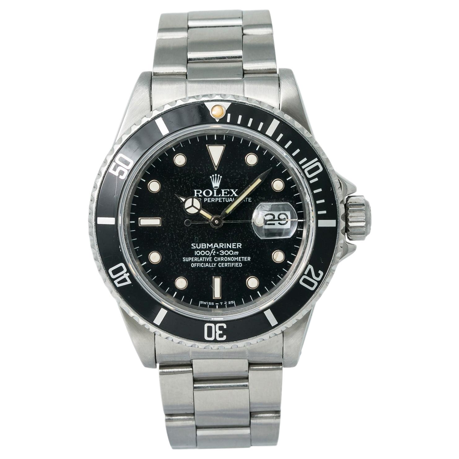 Rolex Submariner 16800 Men's Automatic Watch Patina Black Dial with Paper