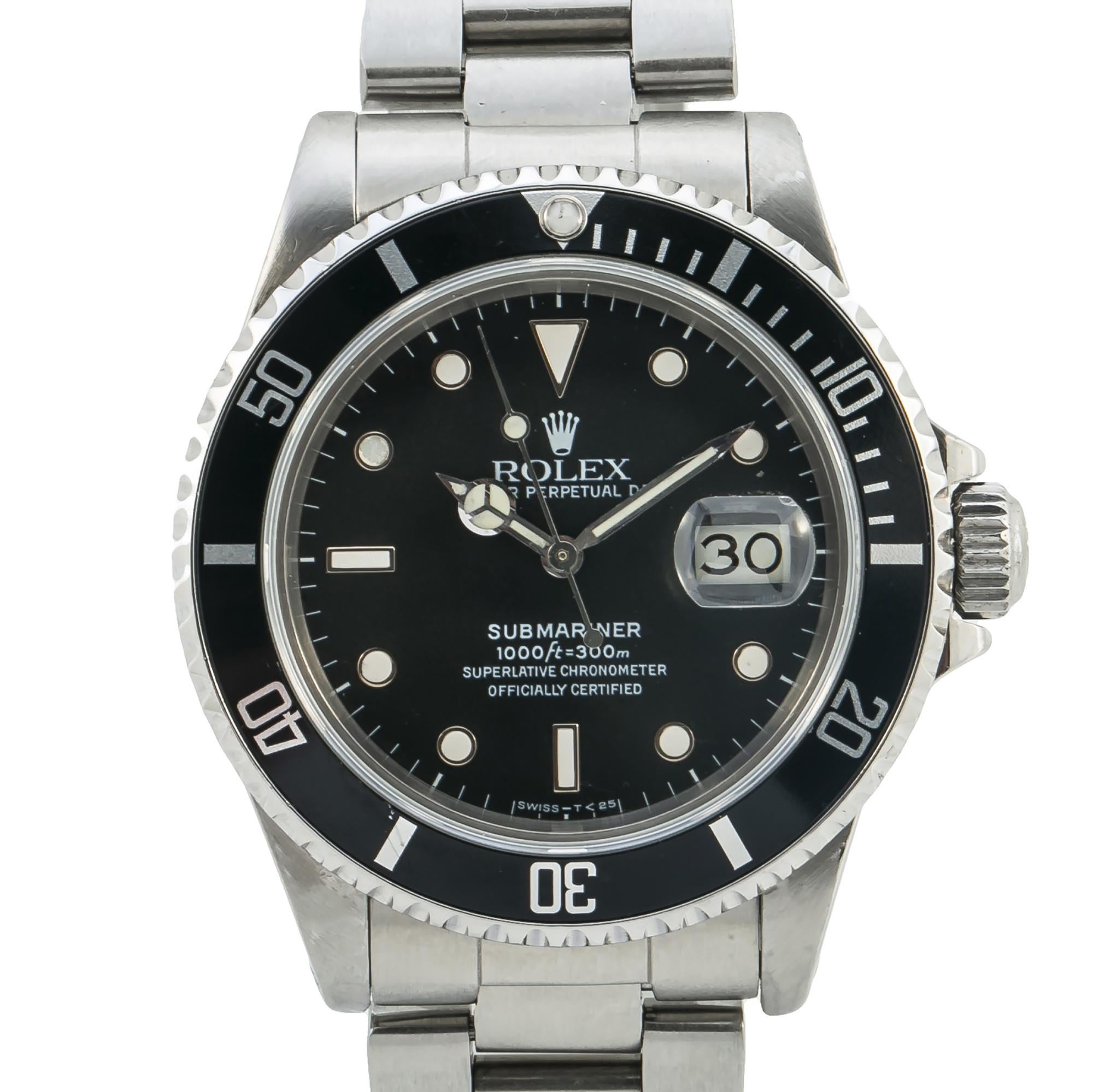 Rolex Submariner 16800 Men's Automatic Watch Stainless Patina Black Dial 1