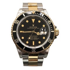 Retro Rolex Submariner 16803 Black Dial 18 Karat Gold and Stainless Steel Rare Dial