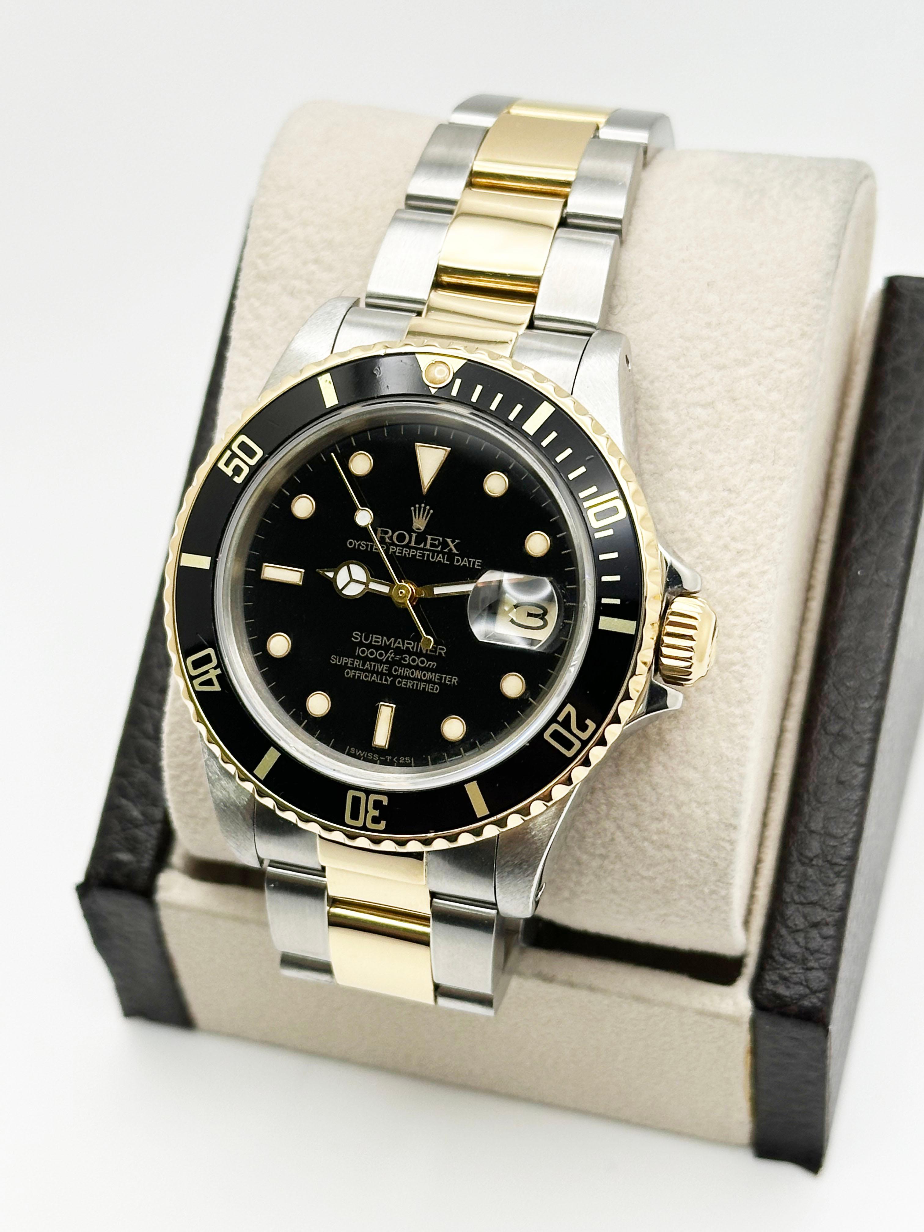Rolex Submariner 16803 Black Dial 18K Yellow Gold Stainless Steel In Excellent Condition For Sale In San Diego, CA