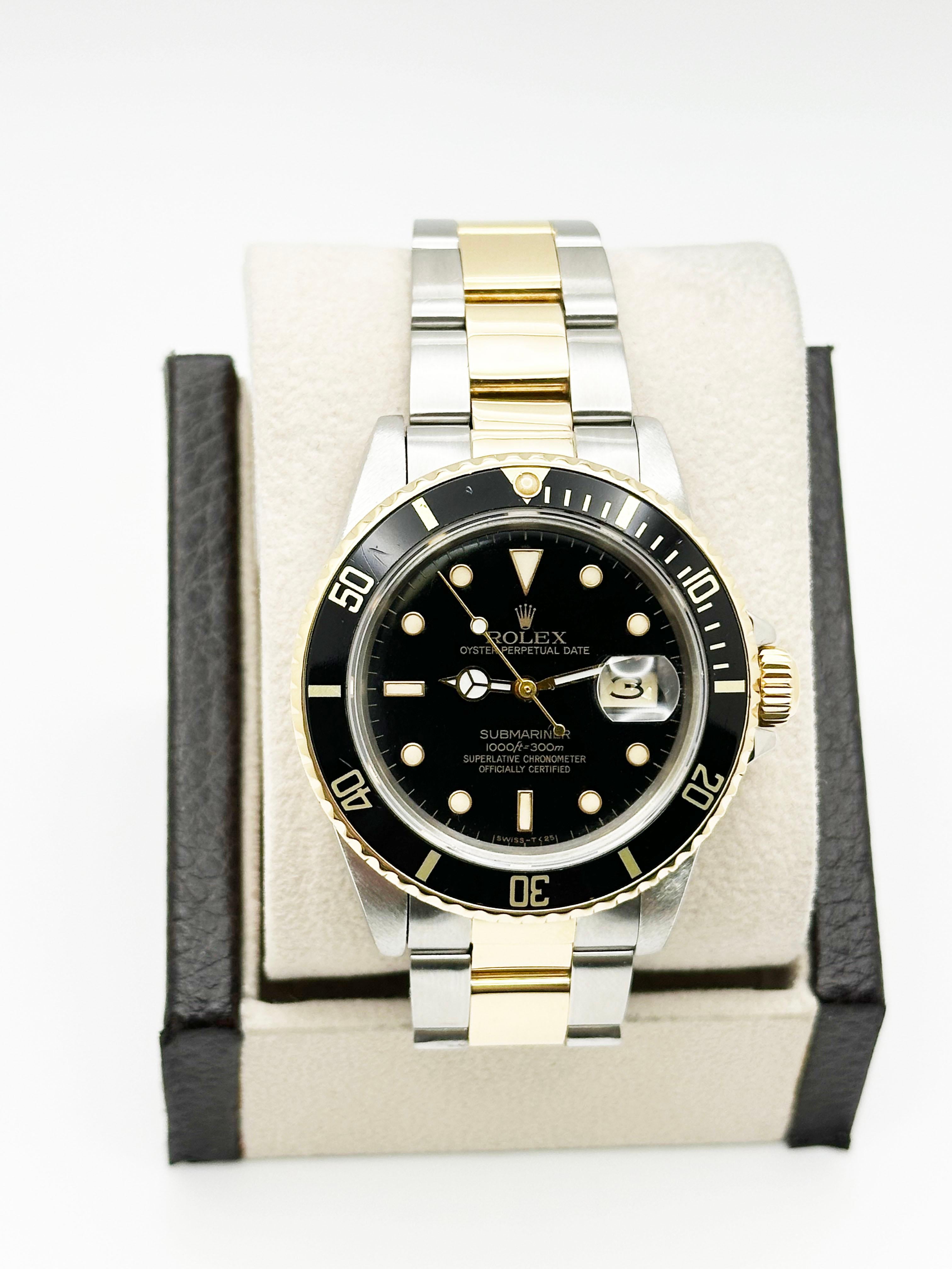 Men's Rolex Submariner 16803 Black Dial 18K Yellow Gold Stainless Steel For Sale
