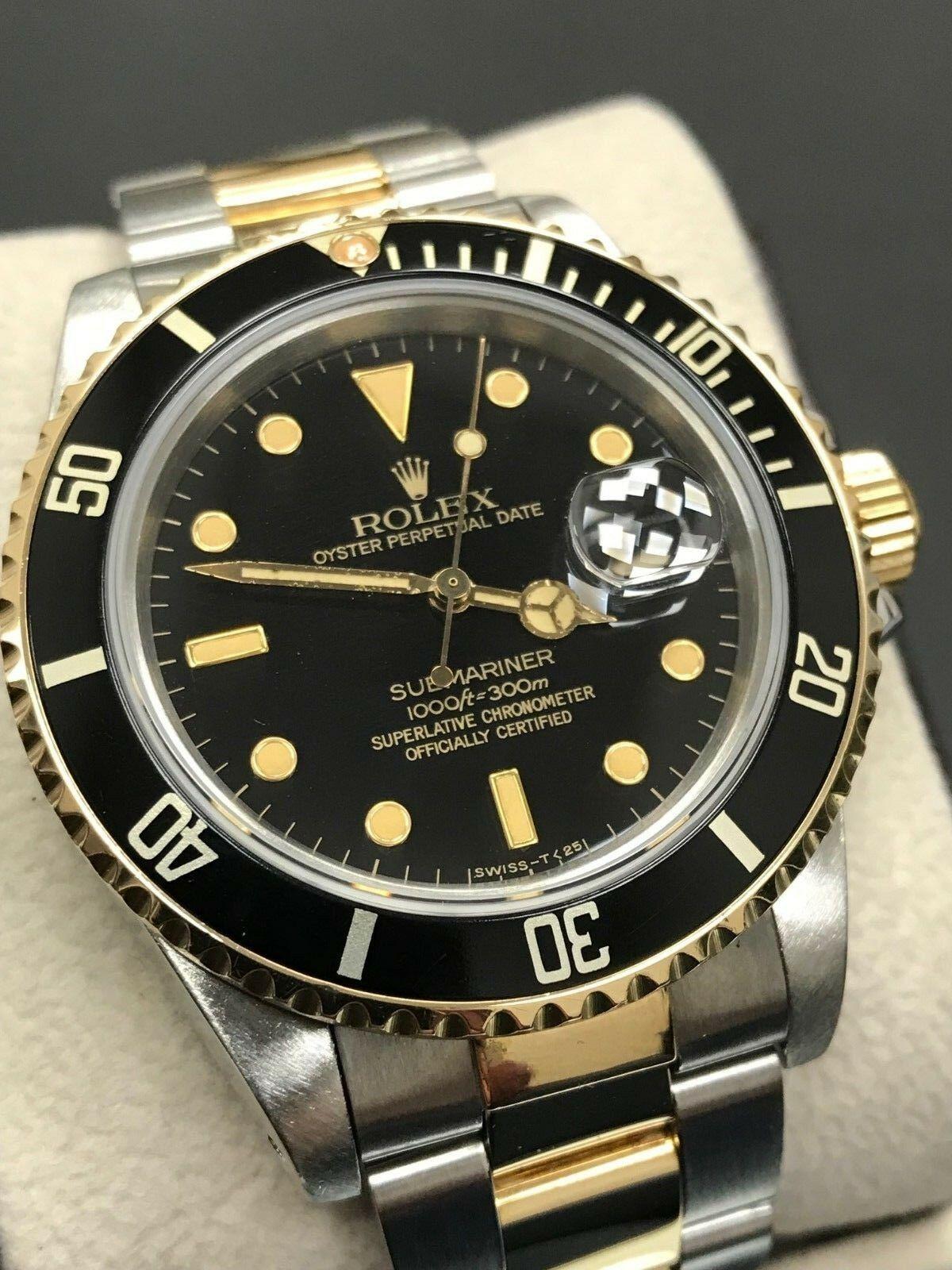 Rolex Submariner 16803 Black Dial 18 Karat Gold and Stainless Steel Rare Dial 1