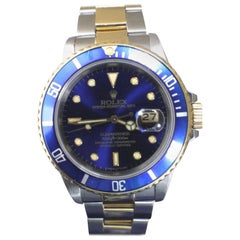 Used Rolex Submariner 16803 Blue 18 Karat Yellow Gold and Stainless Steel