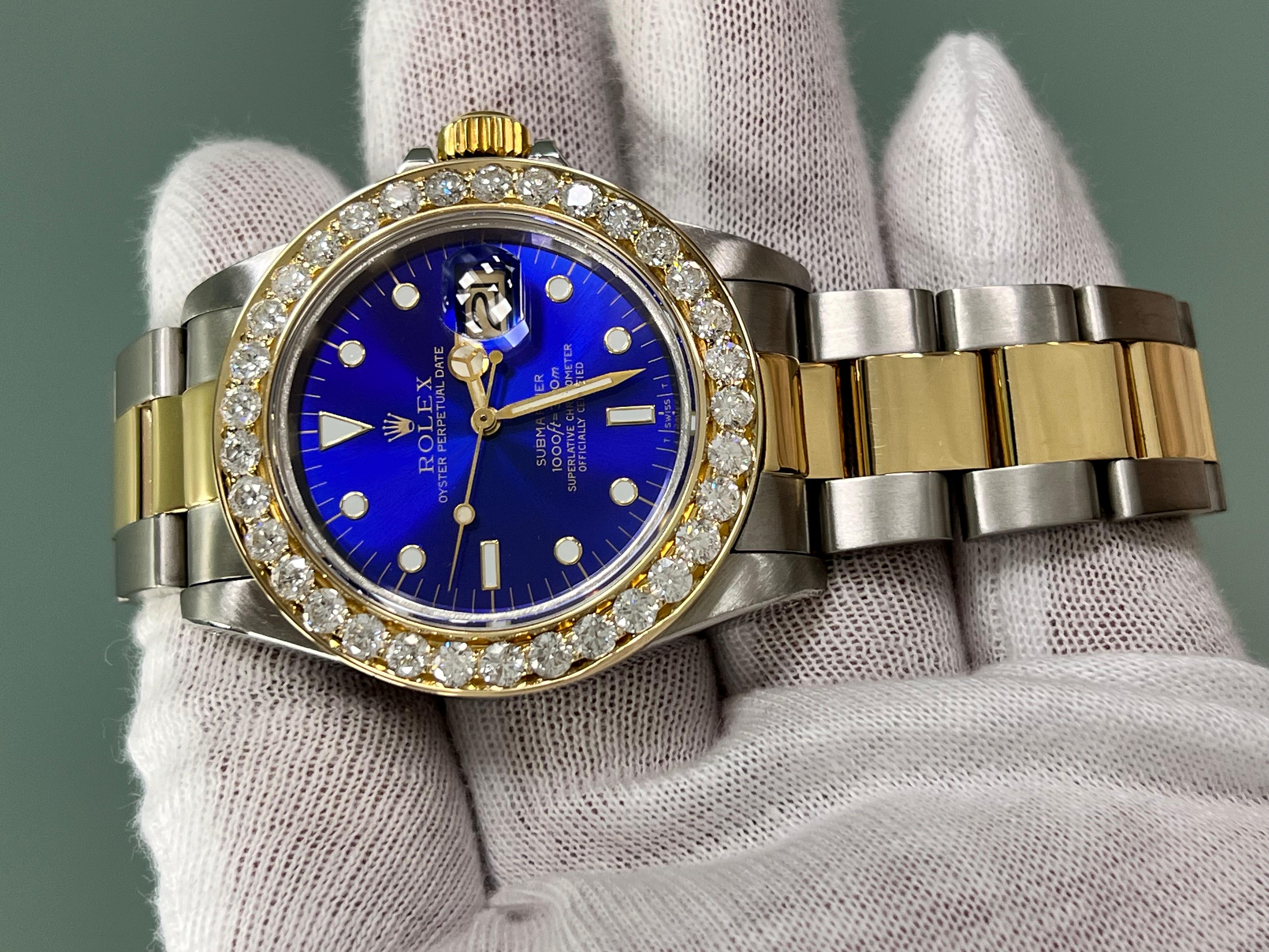 Rolex Submariner 16803 Blue Dial Diamond Bezel 18K Yellow Gold Stainless Steel 6