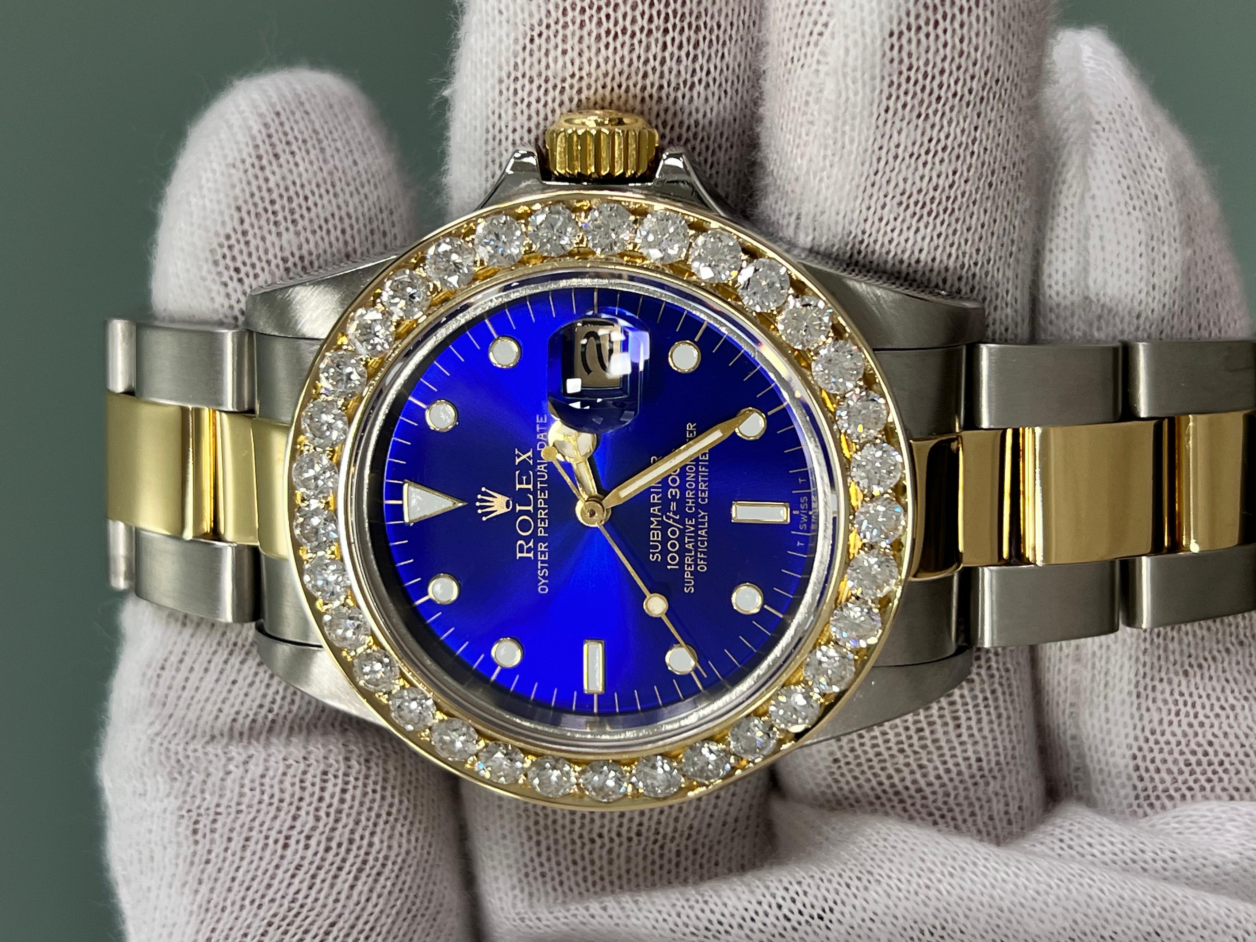 Women's Rolex Submariner 16803 Blue Dial Diamond Bezel 18K Yellow Gold Stainless Steel