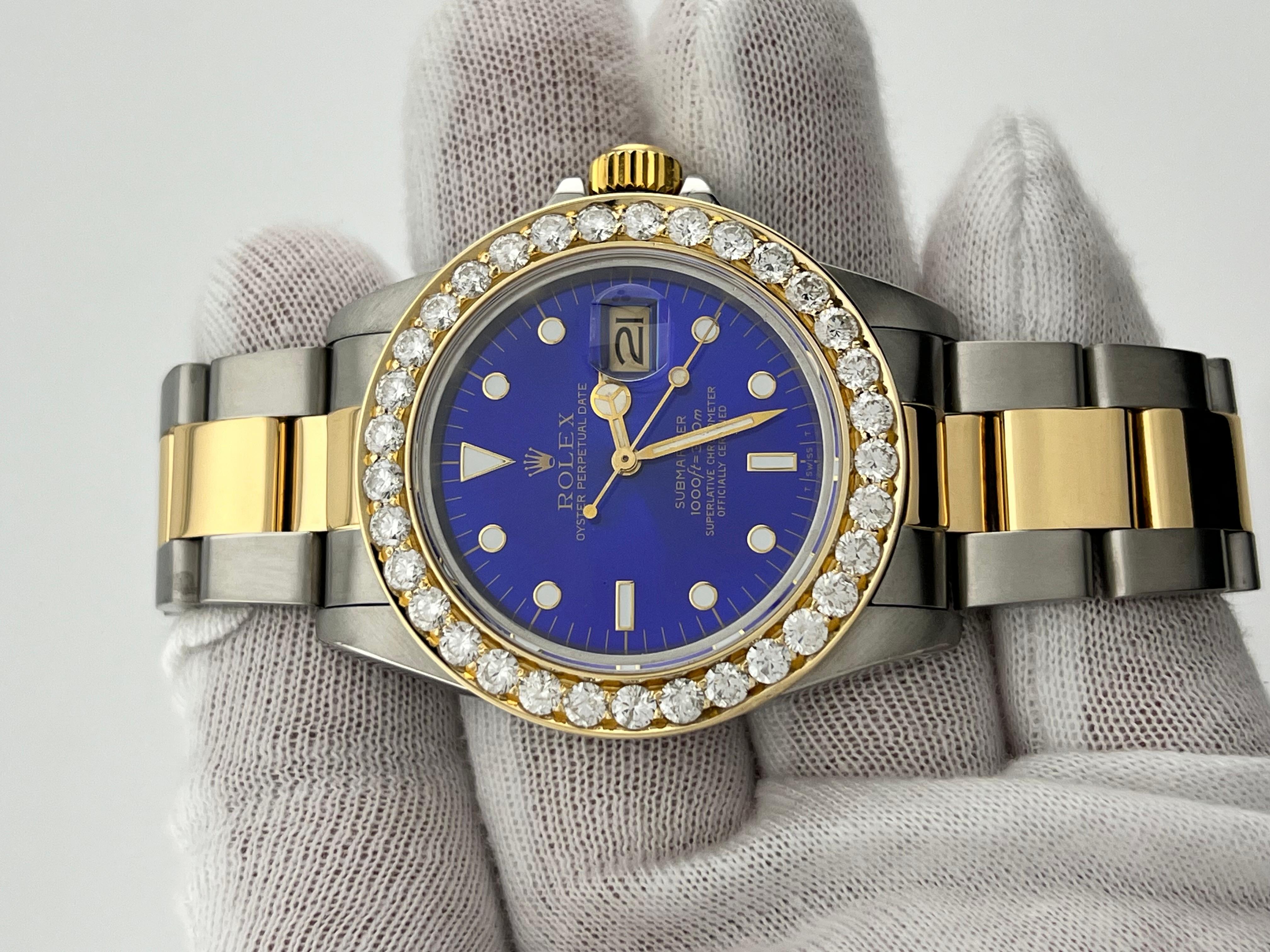 Rolex Submariner 16803 Blue Dial Diamond Bezel 18K Yellow Gold Stainless Steel 4